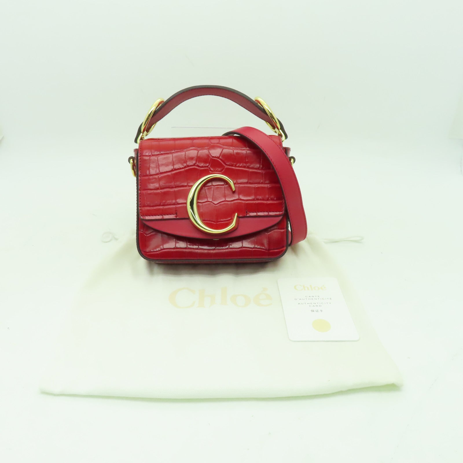 Chloe 牛皮皮革Mini Chloe C Bag金扣手挽肩背兩用袋紅色