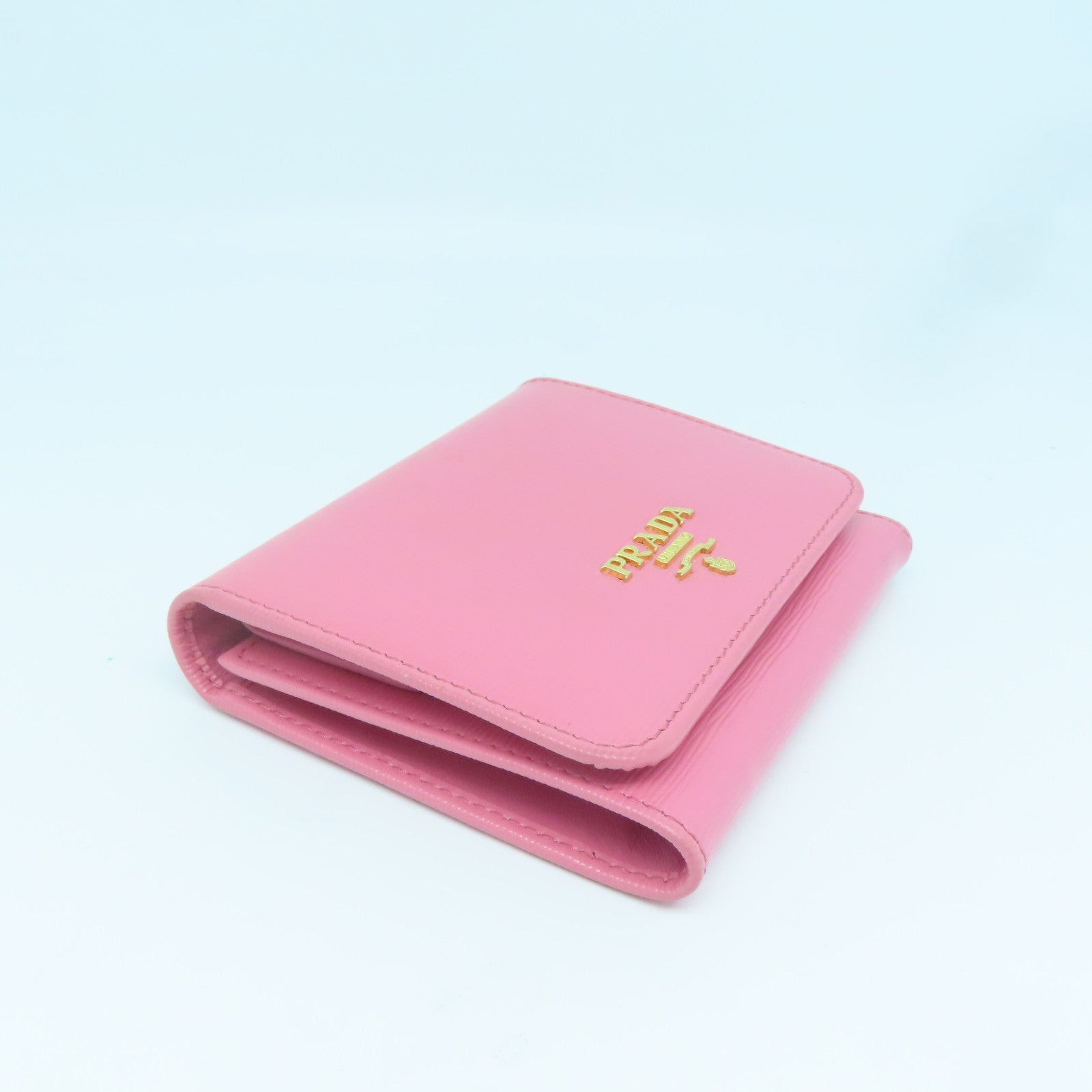 PRADA Saffiano皮革Wallet金扣錢包粉紅色