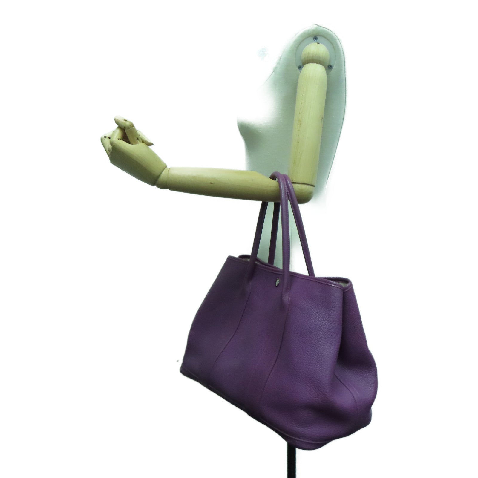 HERMES Negonda Leather GardenParty PM Silver Button Handle Bag Parme / Purple
