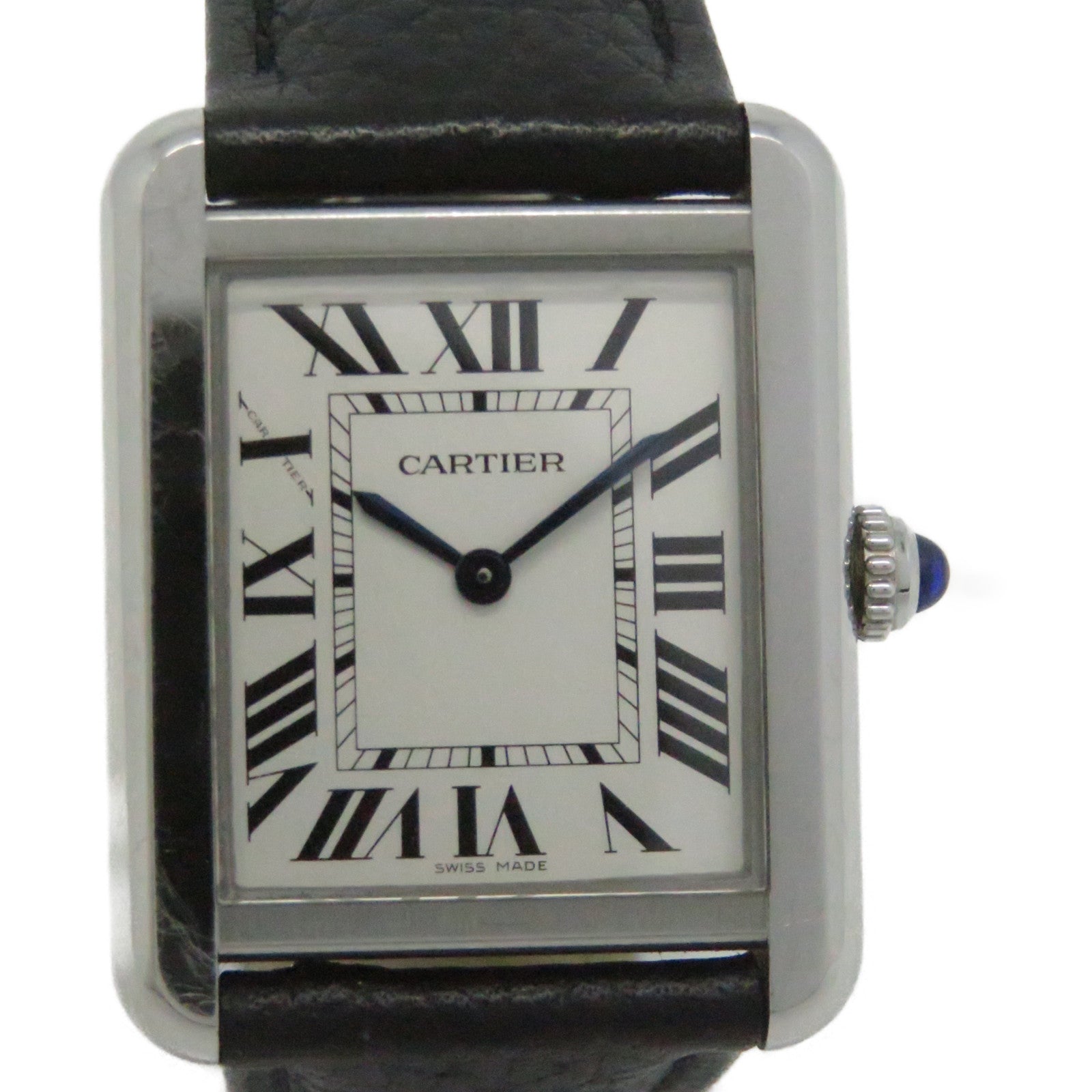 CARTIER Must Tank不鏽鋼皮革帶手錶石英機芯黑色