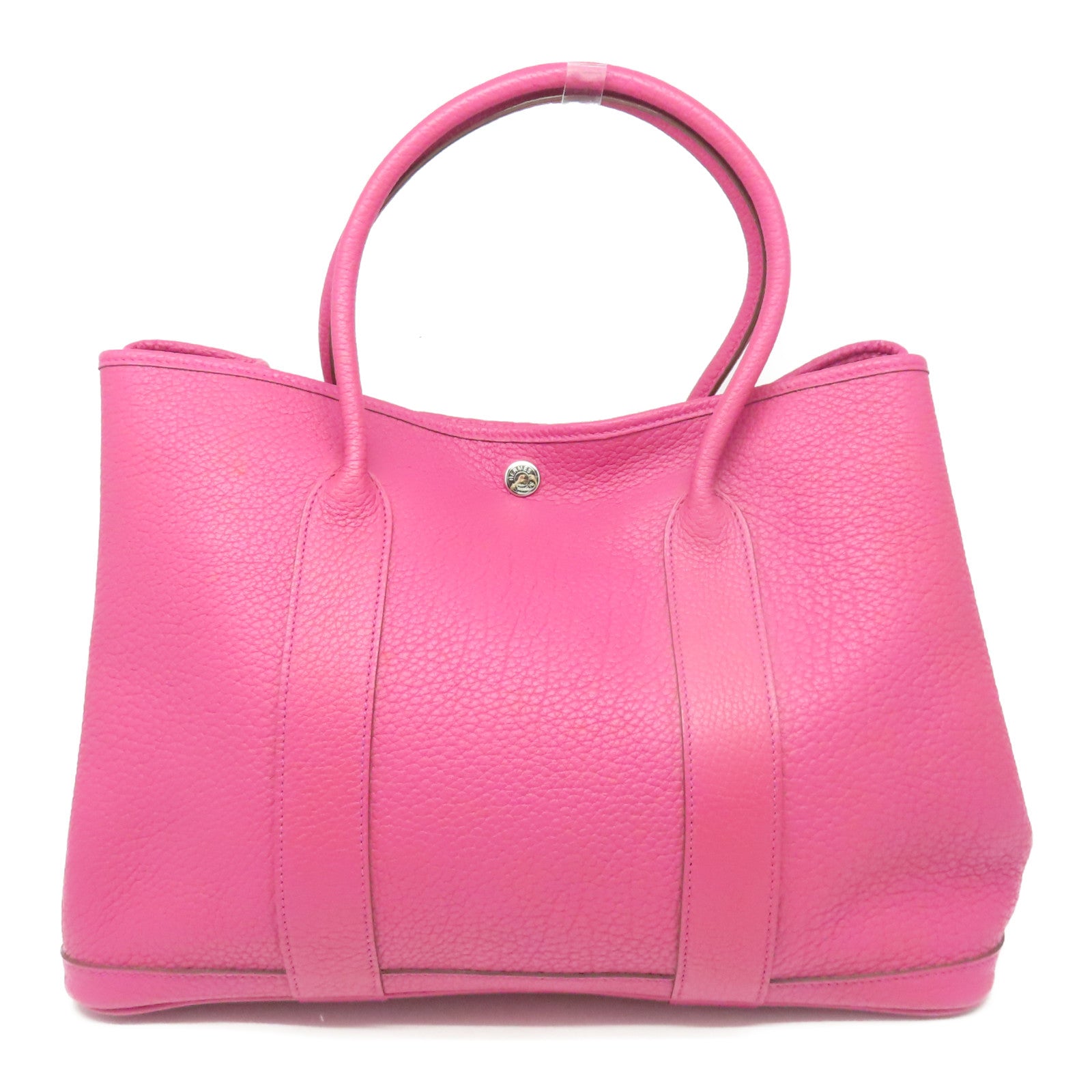HERMES Country皮革GardenParty PM銀扣手挽袋桃紫色