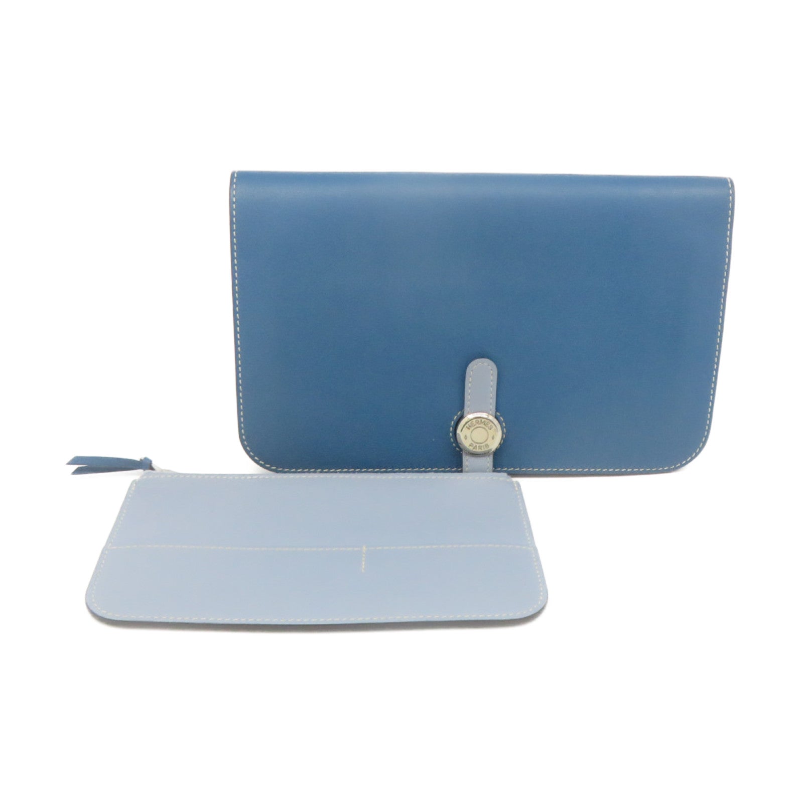 HERMES Swift皮革Dogon GM Long wallet銀扣長錢包Colvert藍色