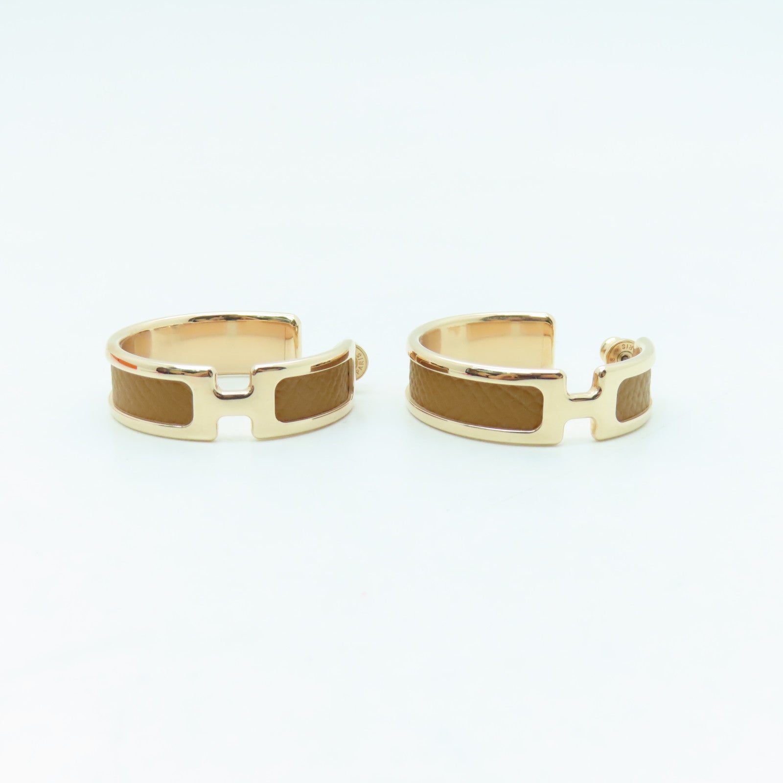 HERMES Epsom Leather/Metal Olympe Earring Gold Buckle Brown/Gold