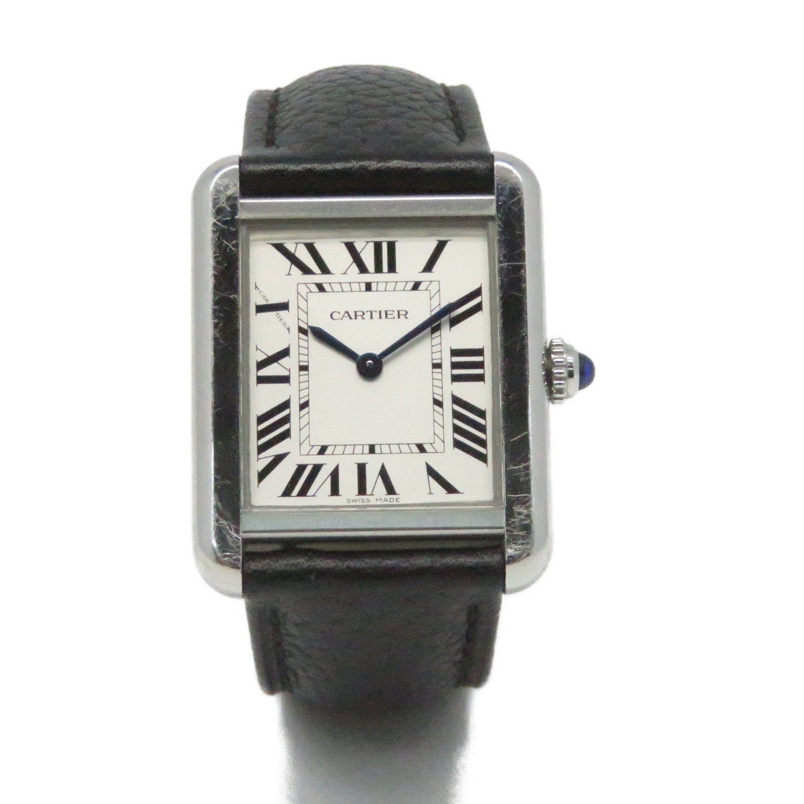 CARTIER Must Tank不鏽鋼皮革帶手錶石英機芯黑色