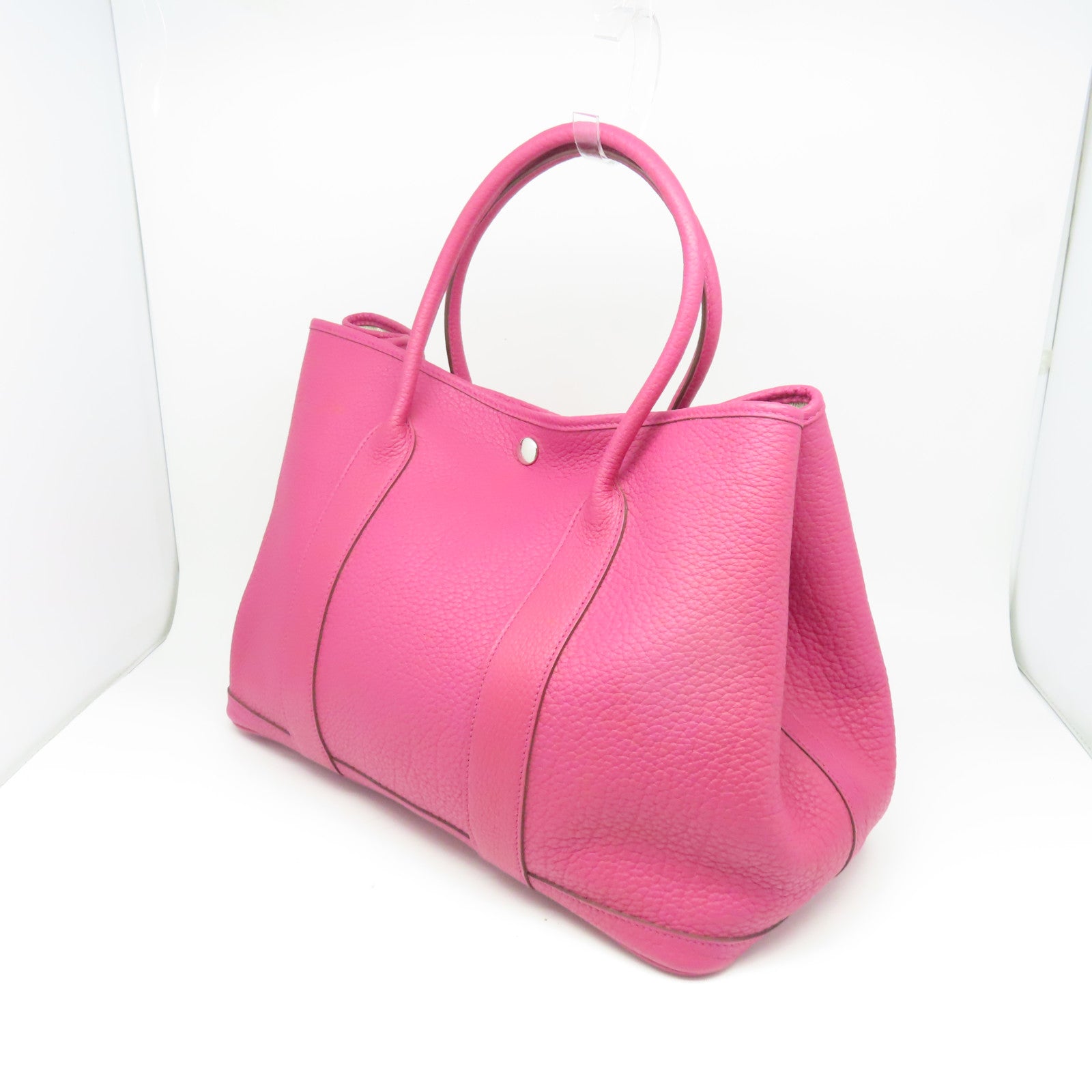 HERMES Country皮革GardenParty PM銀扣手挽袋桃紫色