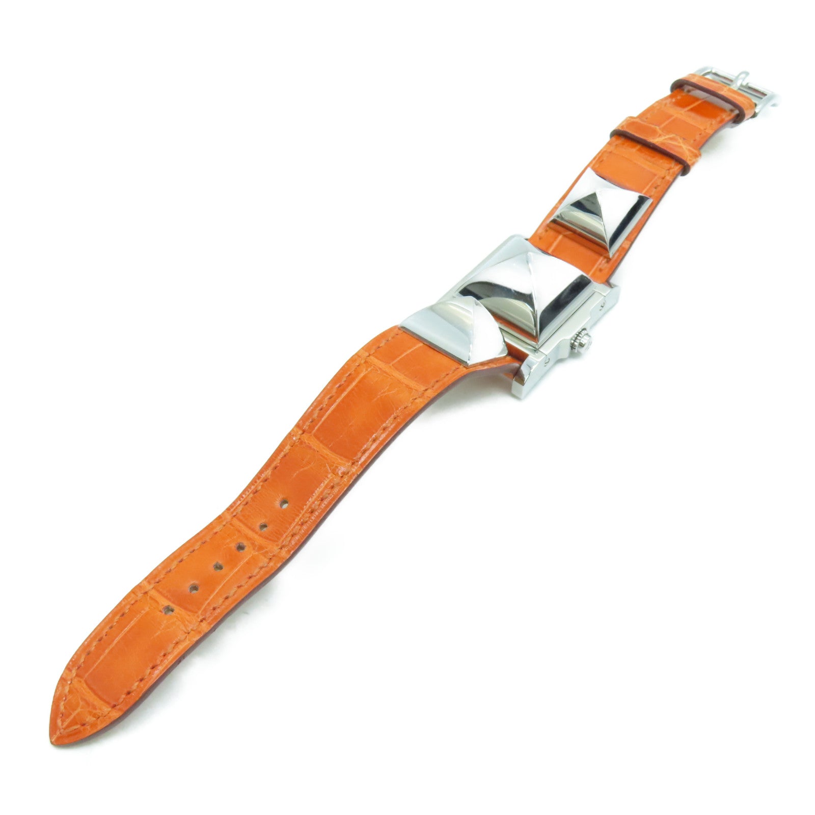 HERMES [Sharp Discount] Medor Stainless Steel/Alligator Leather Watch Quartz Movement Beige