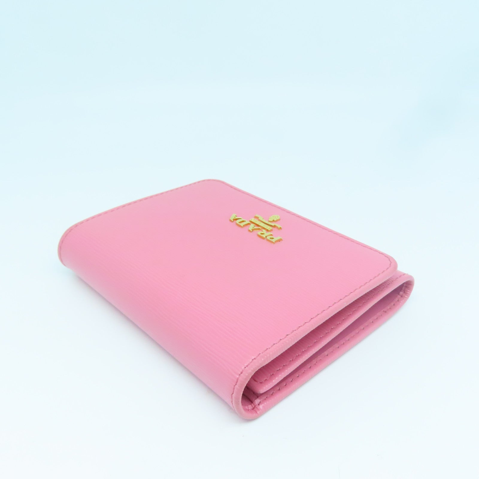 PRADA Saffiano皮革Wallet金扣錢包粉紅色