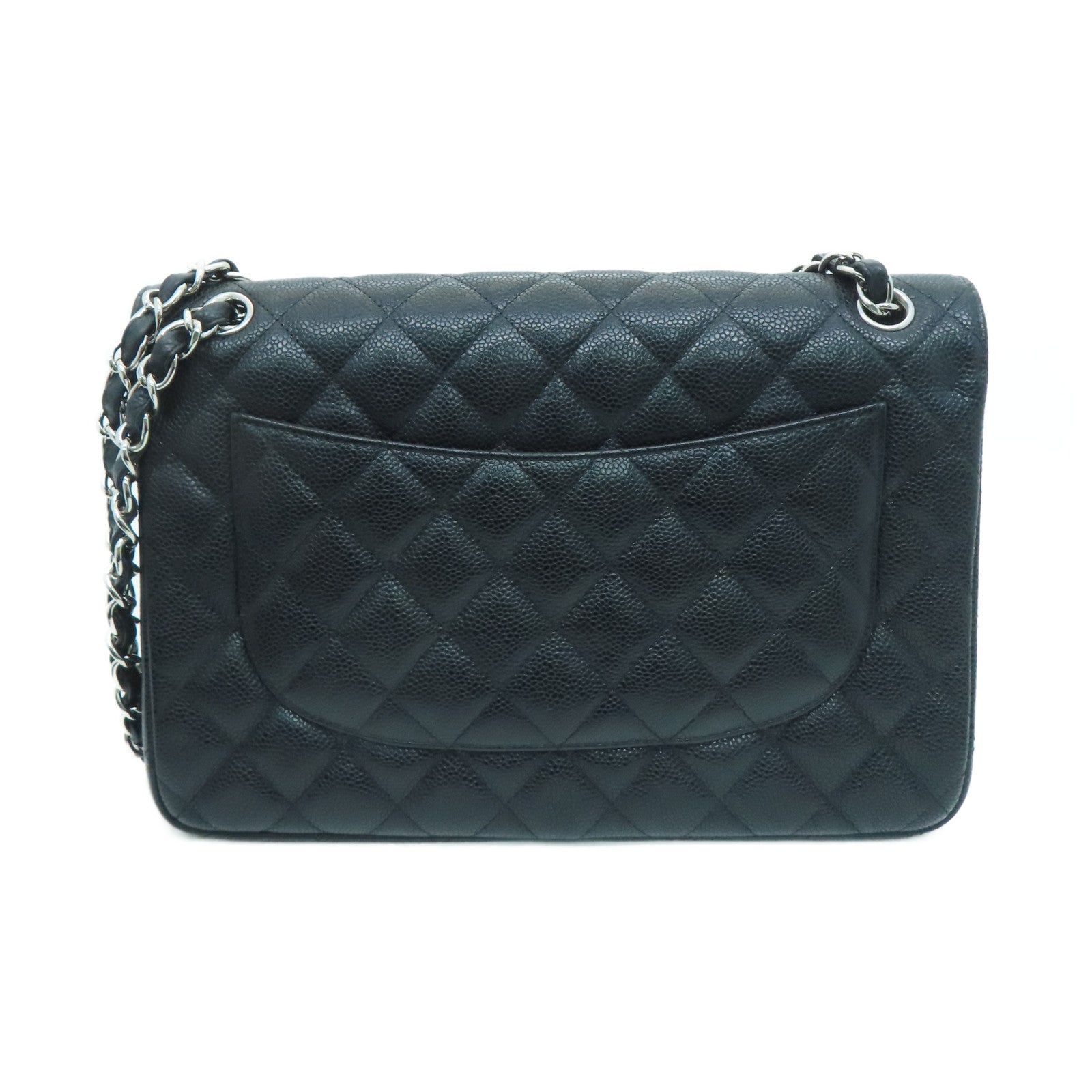 CHANEL 菱格Caviar皮革Classic Chain Shoulder Bag银扣链带肩背袋黑色
