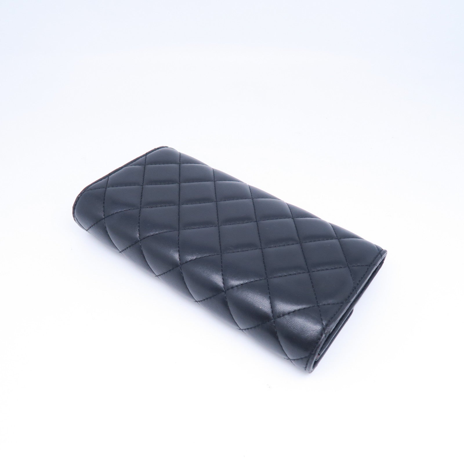 CHANEL 菱格羊皮皮革Long Wallet銀扣長錢包黑色