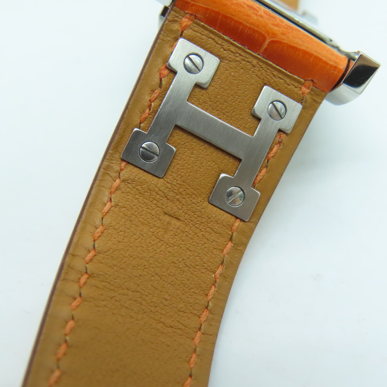 HERMES [Sharp Discount] Medor Stainless Steel/Alligator Leather Watch Quartz Movement Beige