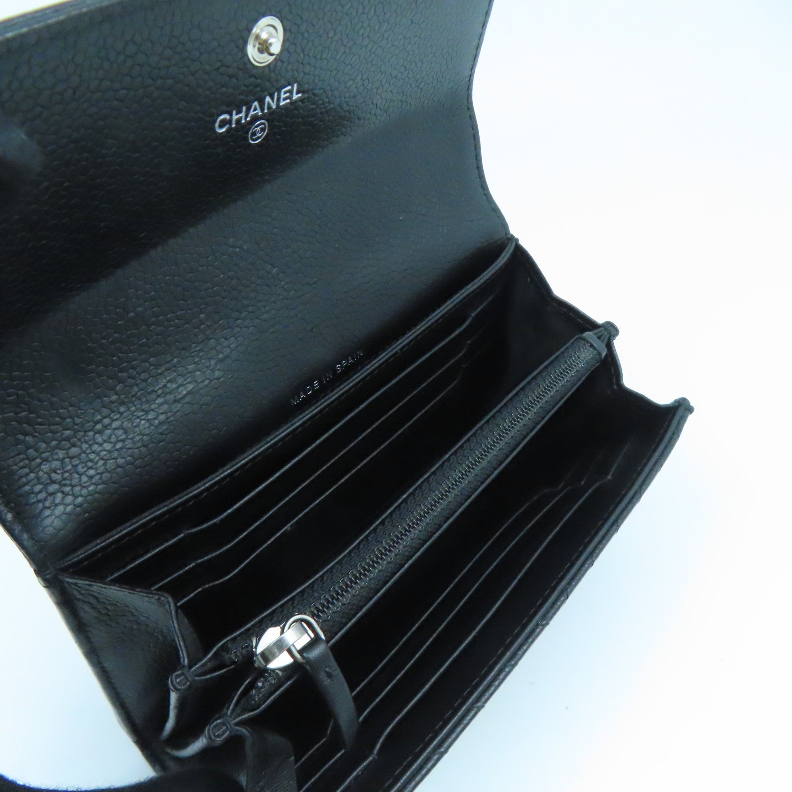 CHANEL Twill Caviar Leather Boy Chanel Wallet Silver Buckle Long Wallet Black
