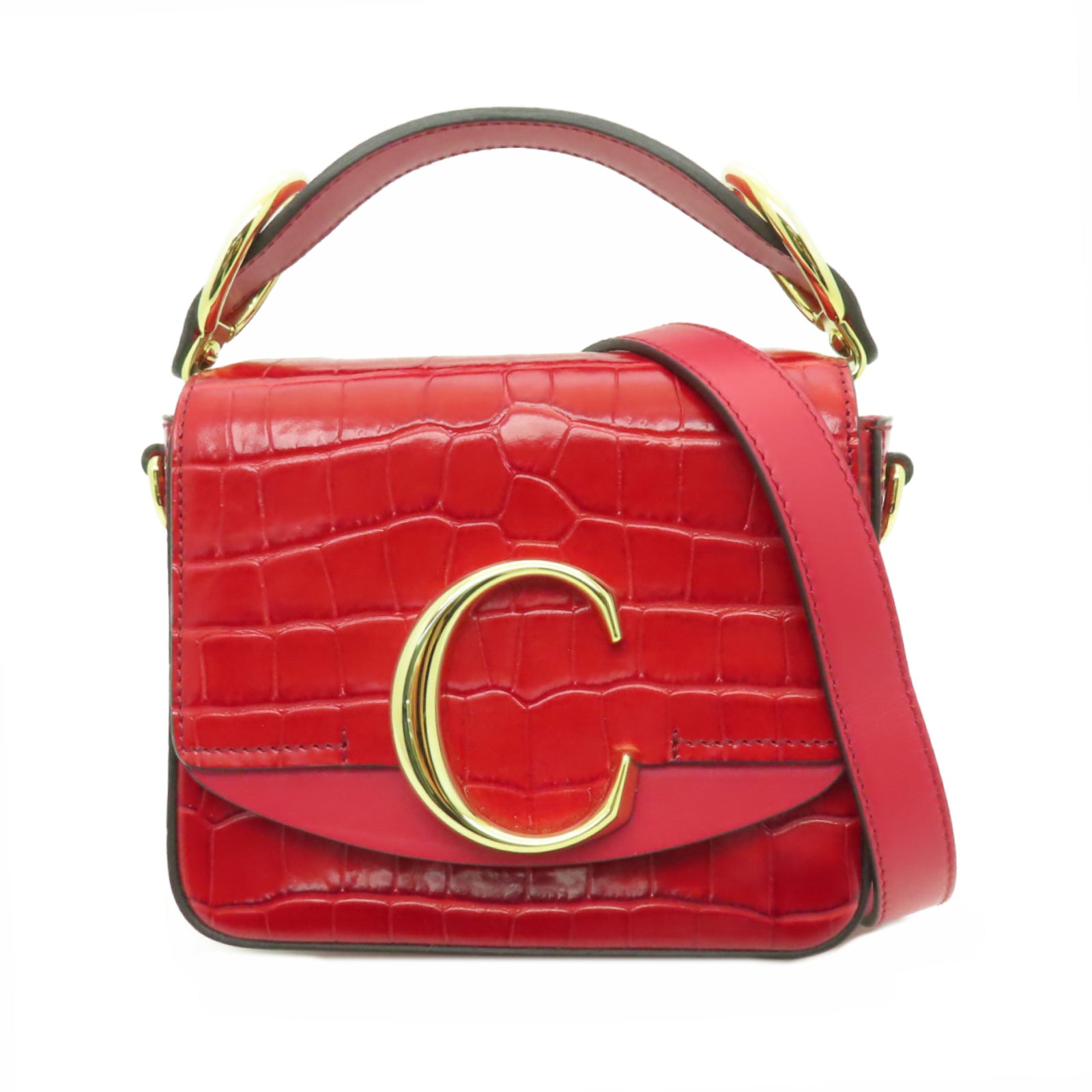 Chloe 牛皮皮革Mini Chloe C Bag金扣手挽肩背兩用袋紅色