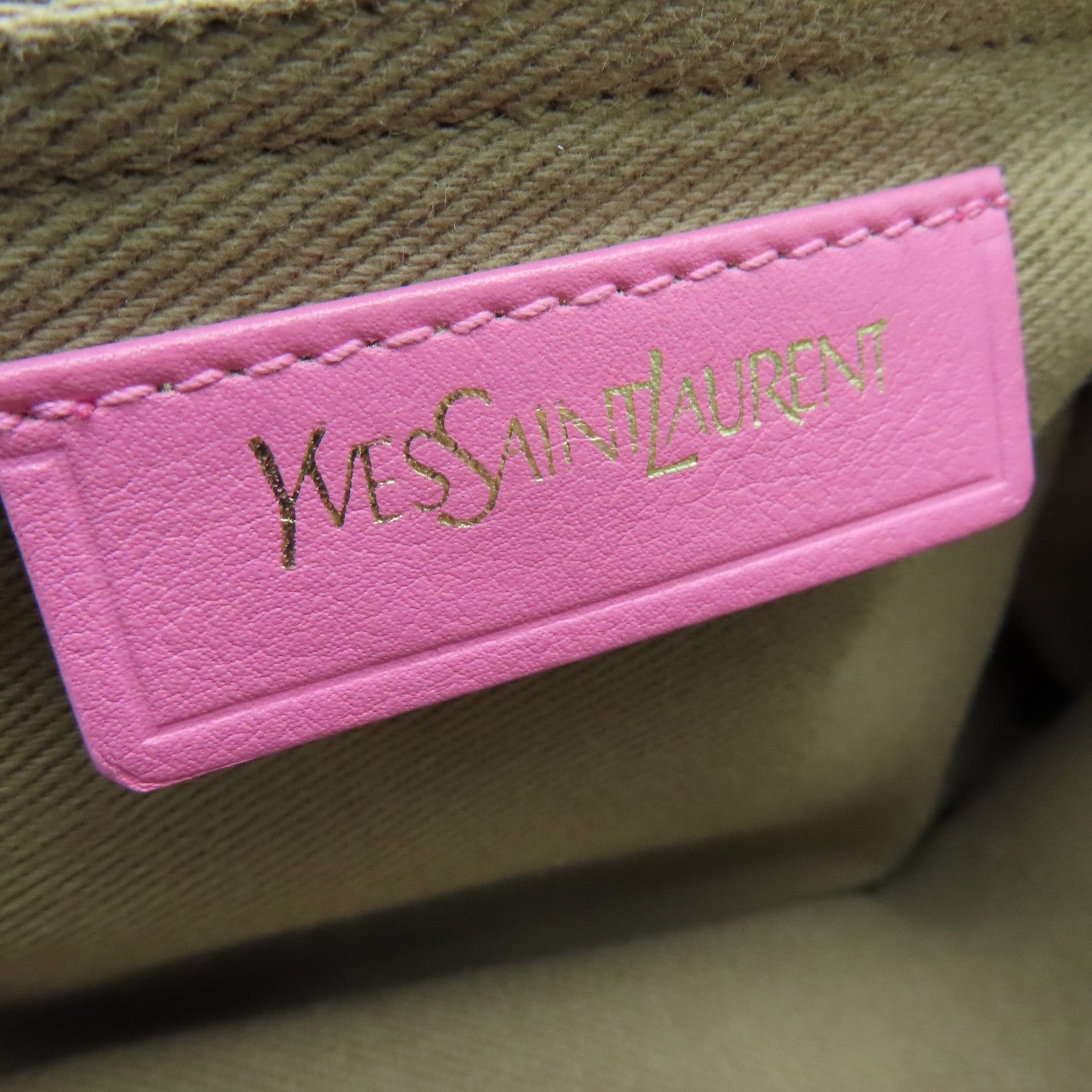 YVES SAINT LAURENT 皮革/帆布Handbag金扣手挽袋粉红色