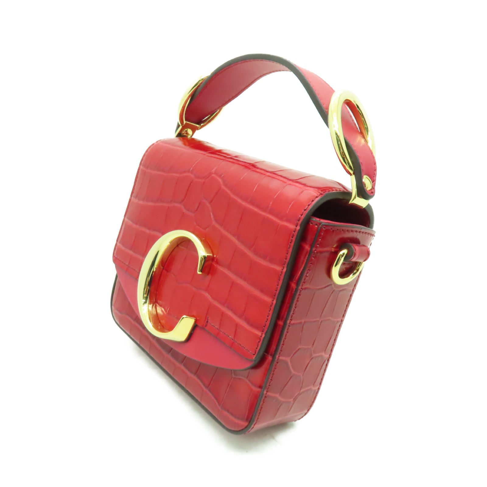 Chloe 牛皮皮革Mini Chloe C Bag金扣手挽肩背兩用袋紅色