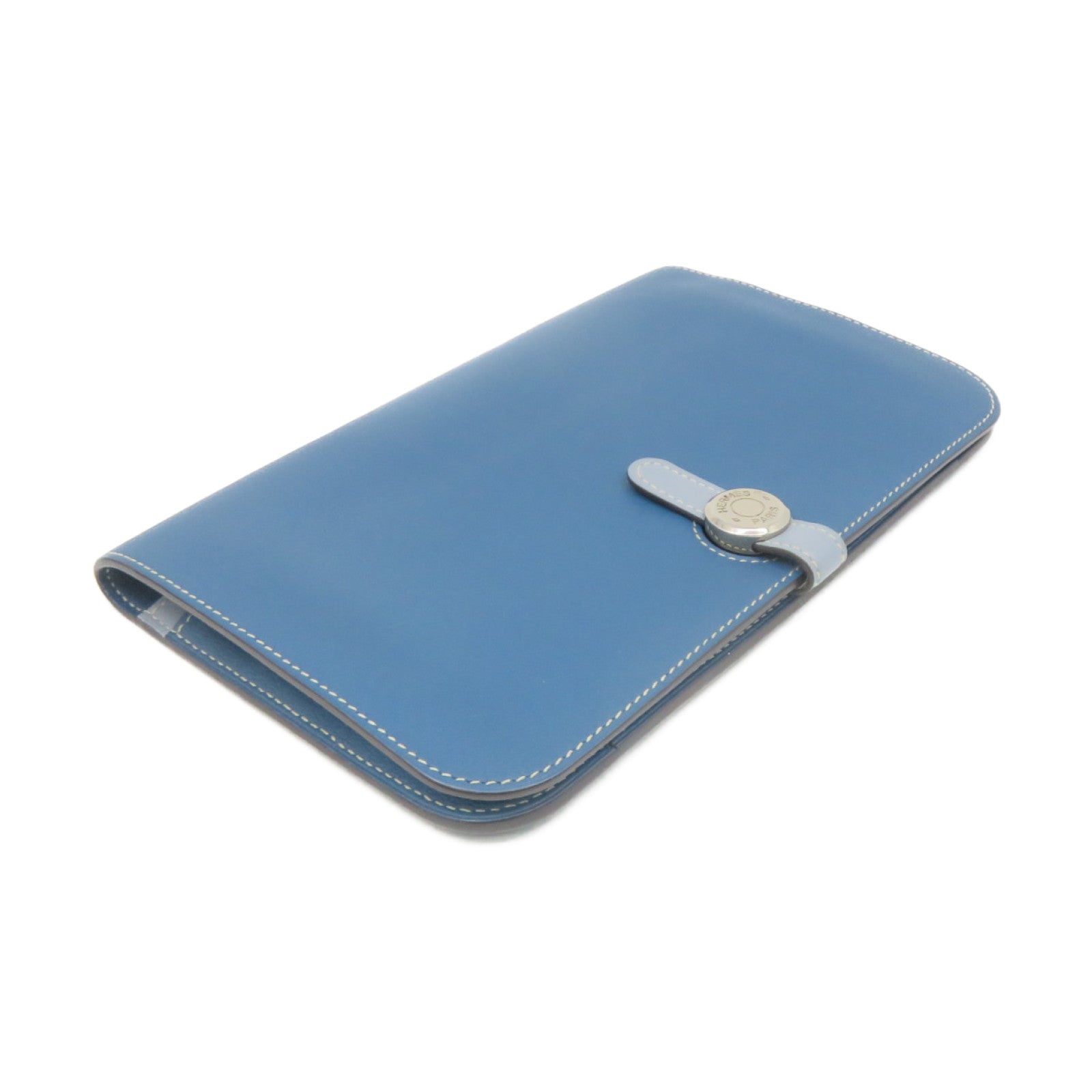 HERMES Swift皮革Dogon GM Long wallet銀扣長錢包Colvert藍色