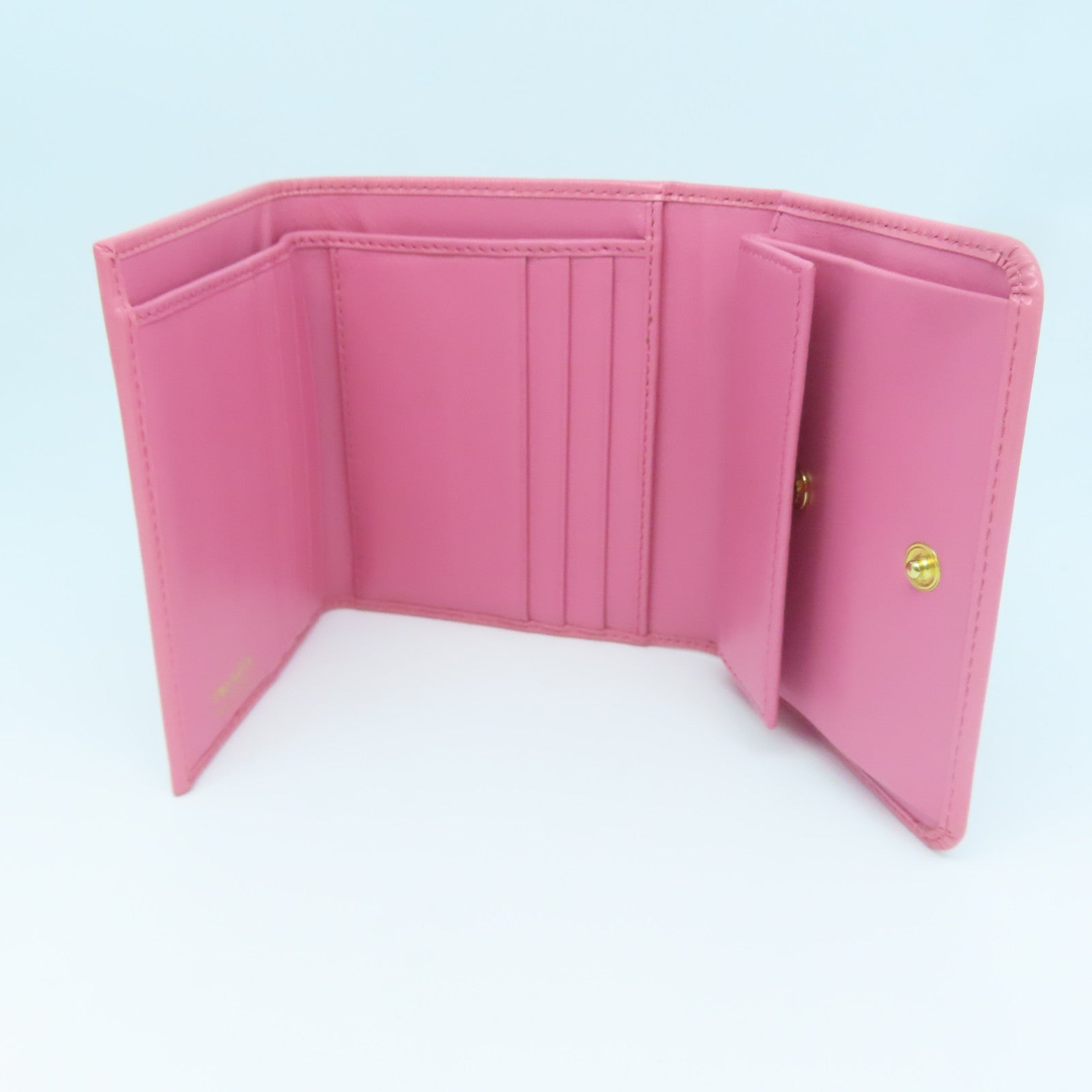 PRADA Saffiano皮革Wallet金扣錢包粉紅色
