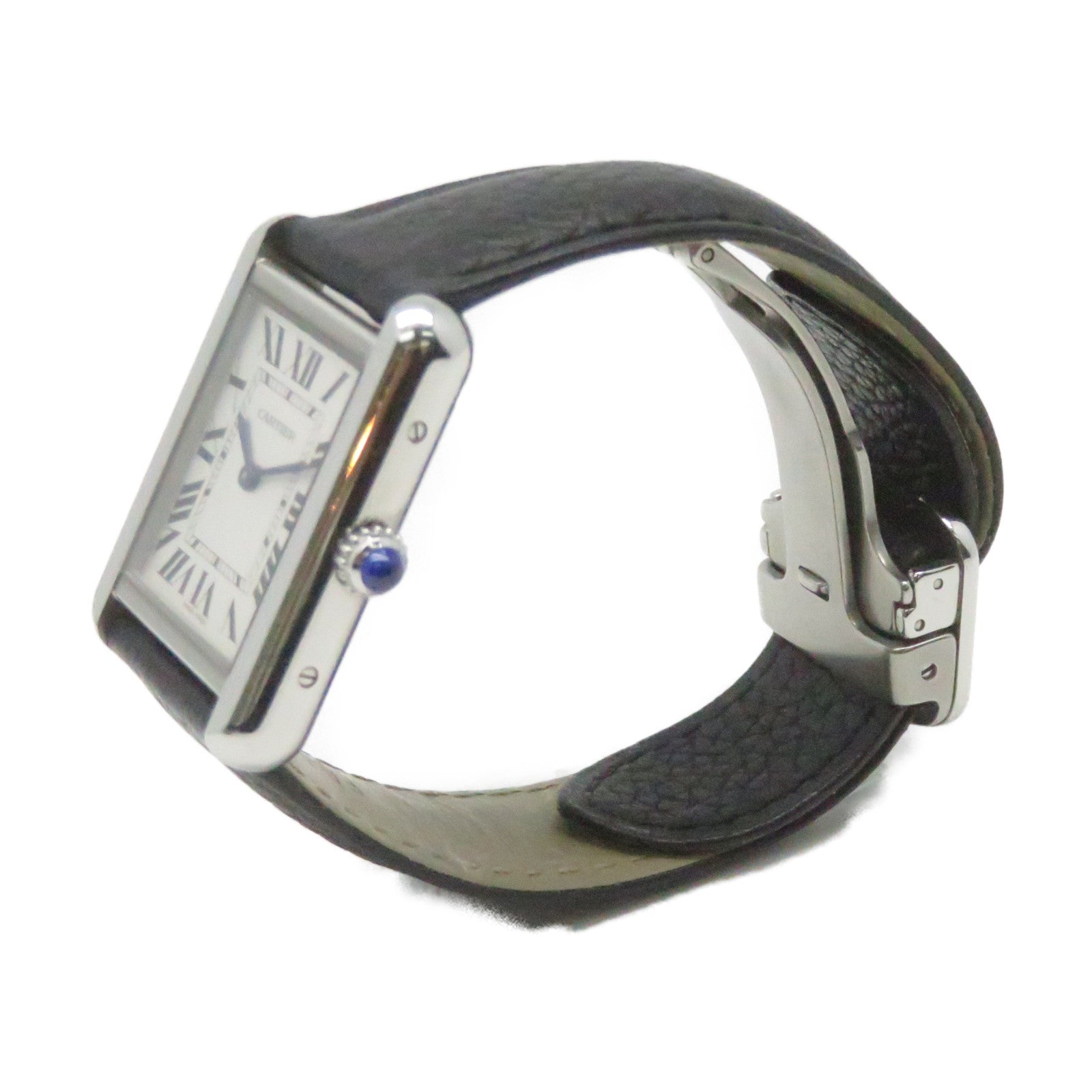 CARTIER Must Tank不鏽鋼皮革帶手錶石英機芯黑色