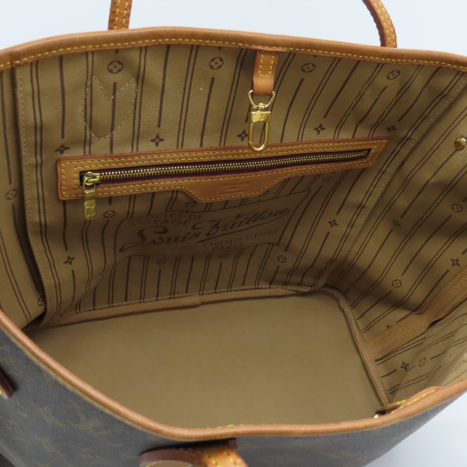 LOUIS VUITTON Monogram Neverfull MM gold buckle shoulder bag / hand bag brown