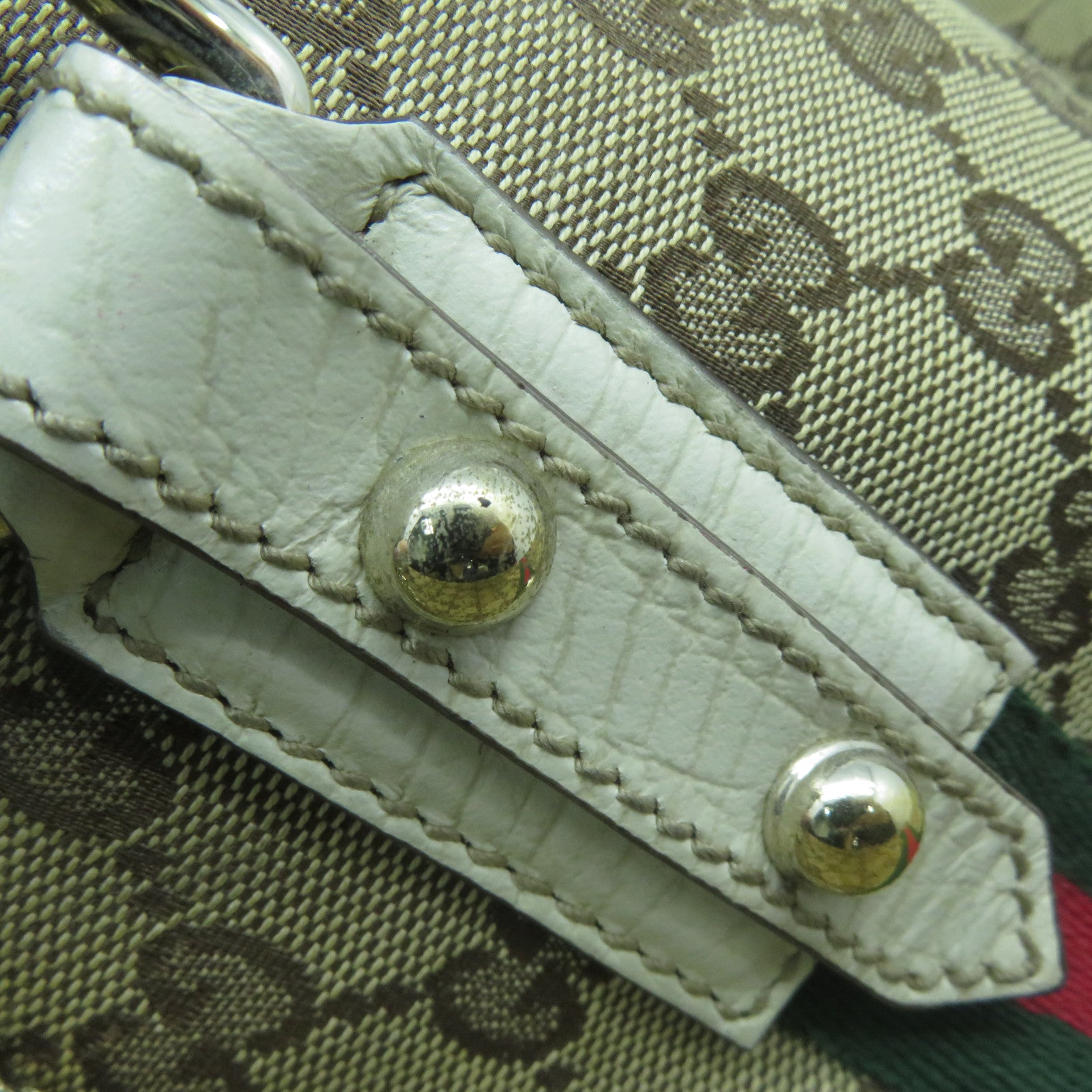 GUCCI 帆布Tote Bag金扣手挽袋白色/啡色