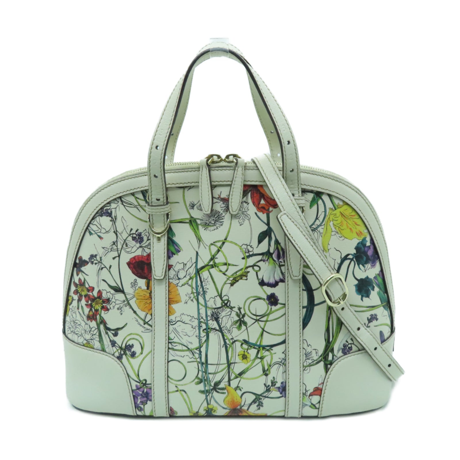 GUCCI Cowhide Leather 2 Way Shoulder Gold Buckle Handle Shoulder Bag Off-white