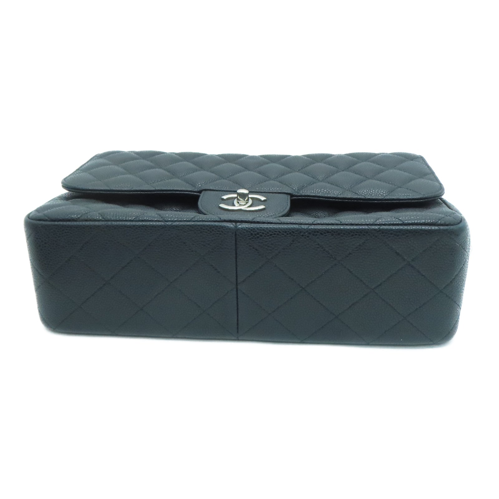 CHANEL 菱格Caviar皮革Classic Chain Shoulder Bag银扣链带肩背袋黑色