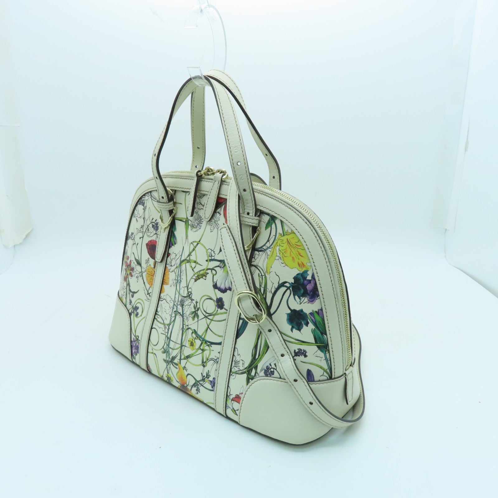 GUCCI Cowhide Leather 2 Way Shoulder Gold Buckle Handle Shoulder Bag Off-white