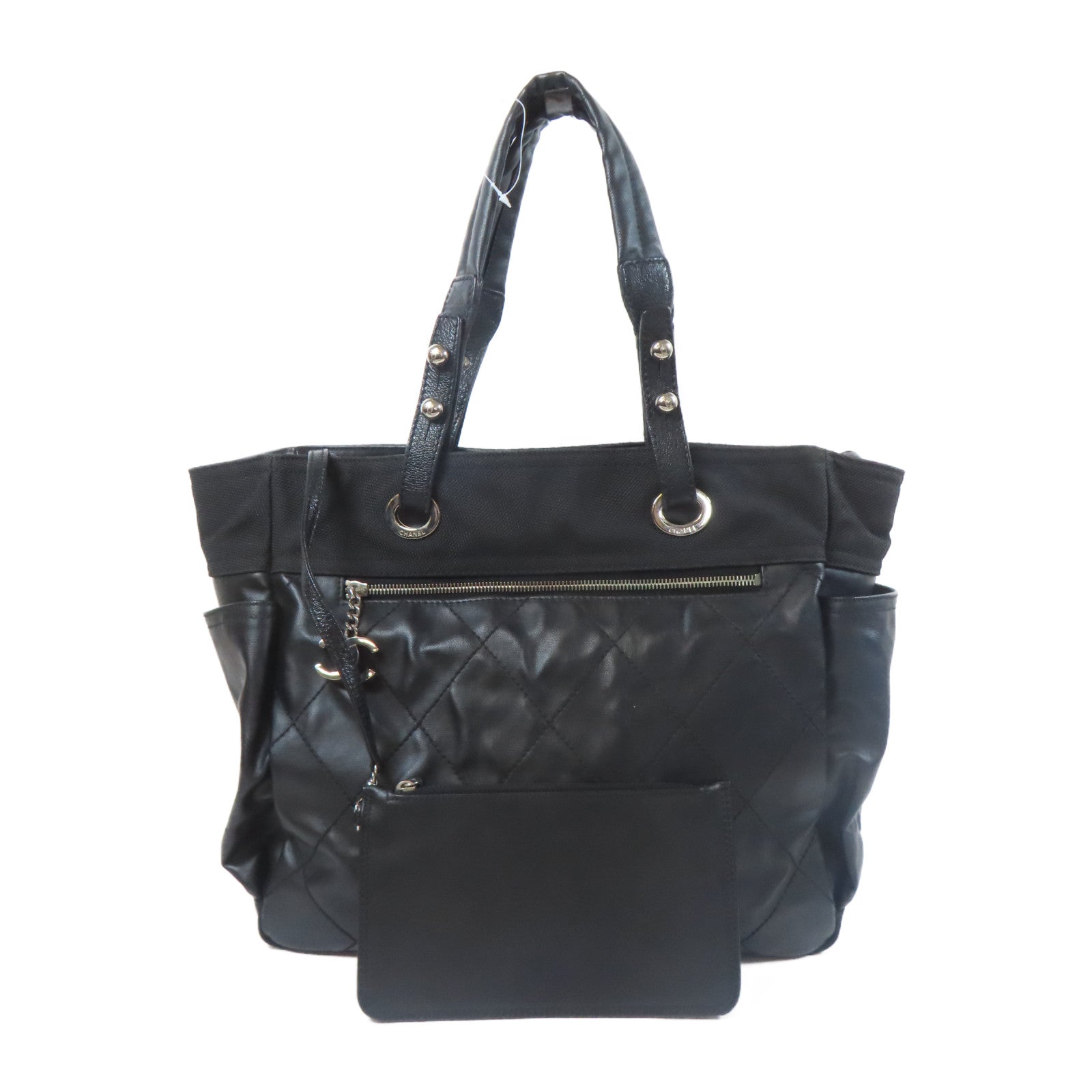 CHANEL 菱格帆布Hand Bag銀扣手挽袋黑色