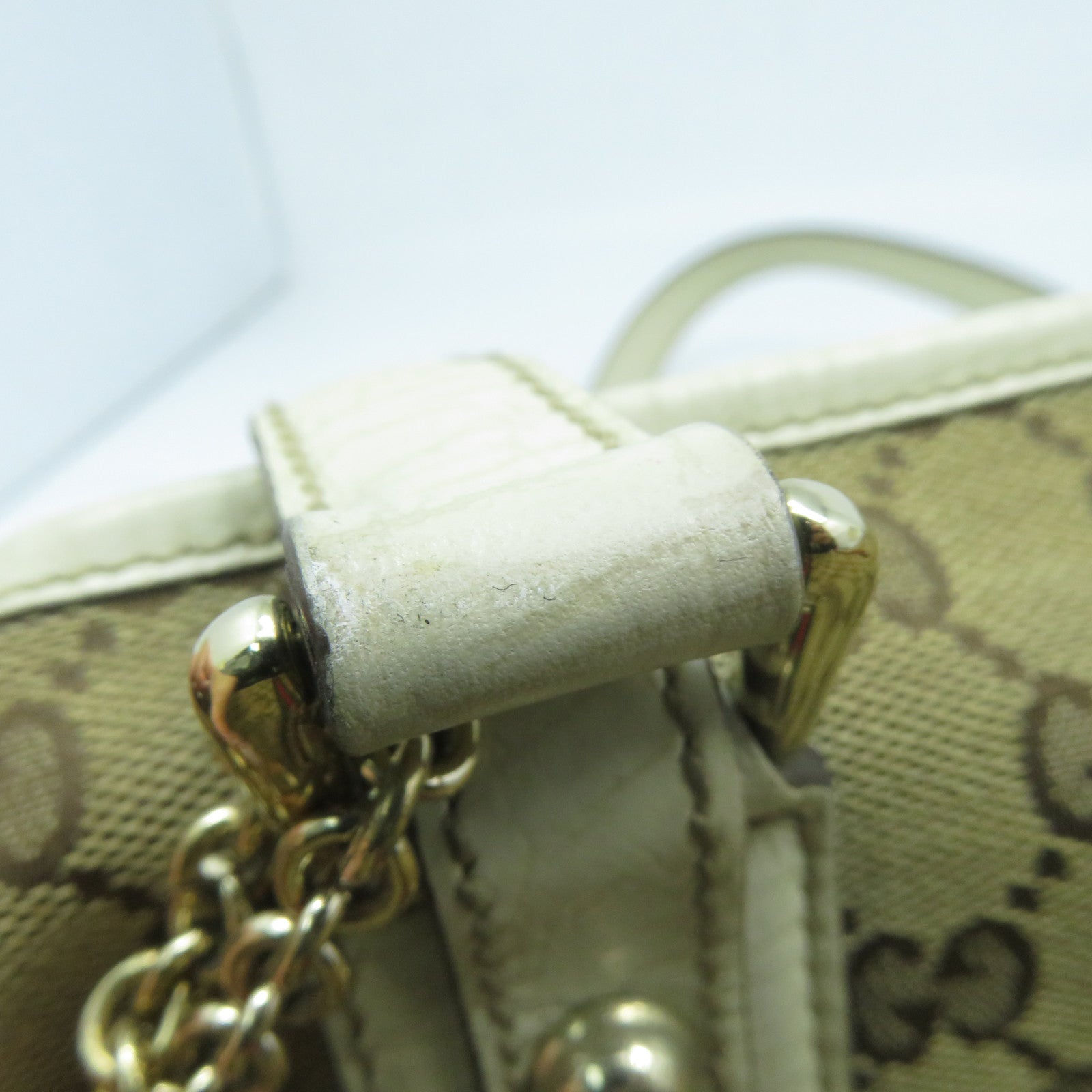 GUCCI 帆布Tote Bag金扣手挽袋白色/啡色