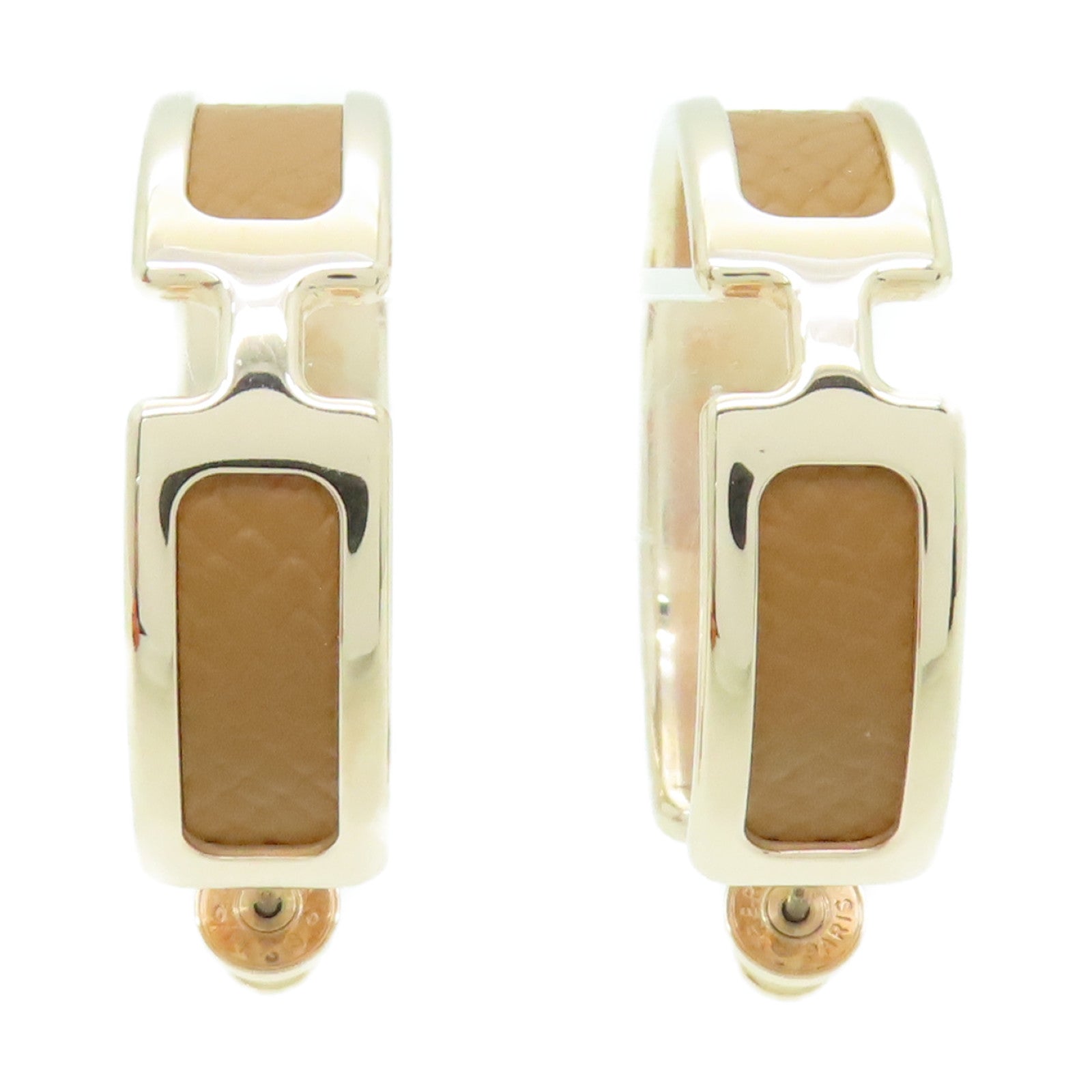 HERMES Epsom Leather/Metal Olympe Earring Gold Buckle Brown/Gold