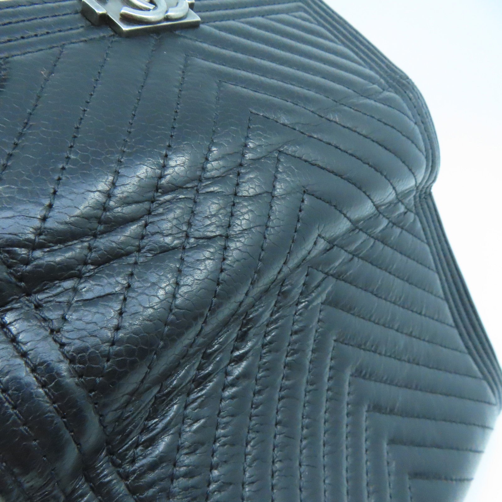 CHANEL Twill Caviar Leather Boy Chanel Wallet Silver Buckle Long Wallet Black