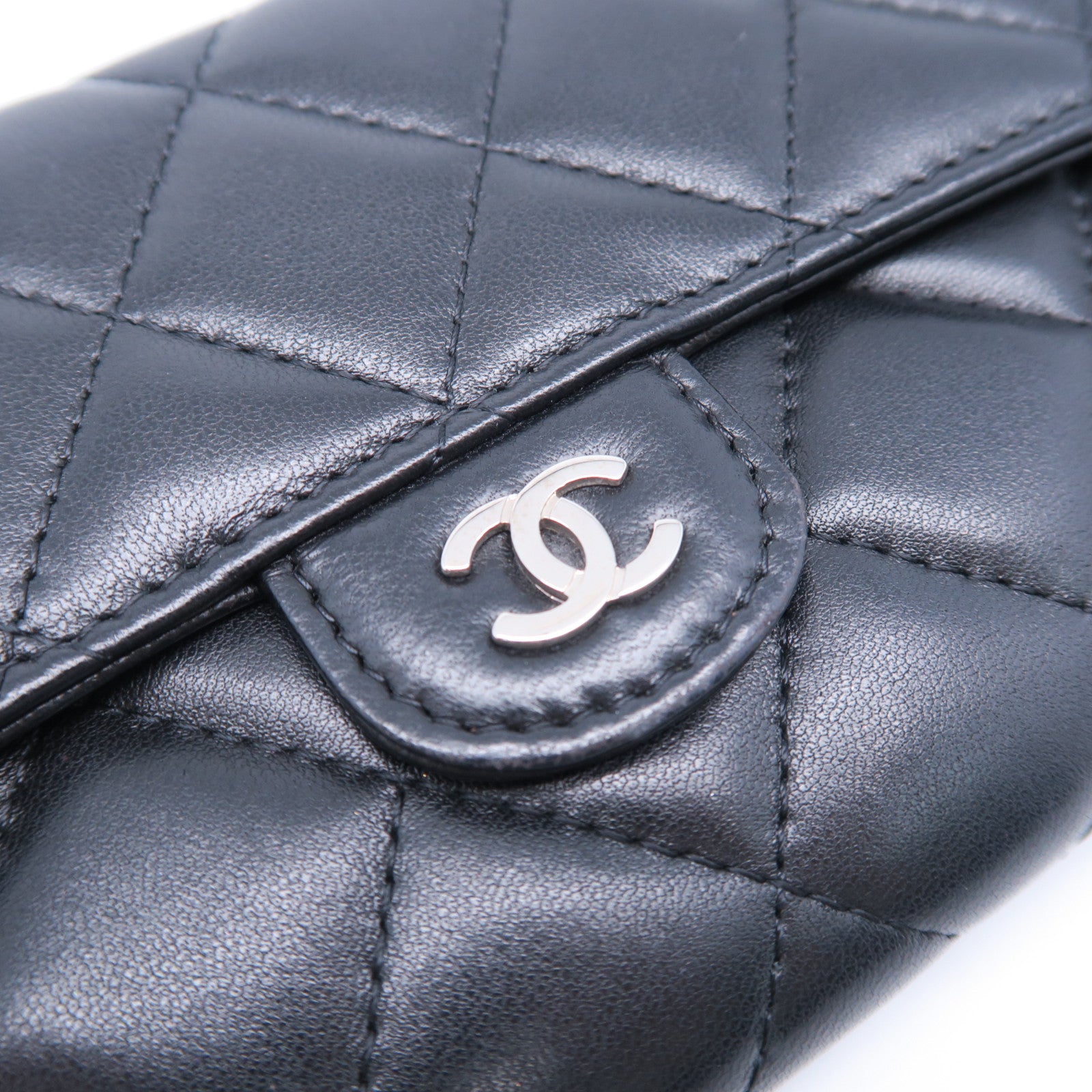 CHANEL 菱格羊皮皮革Long Wallet銀扣長錢包黑色