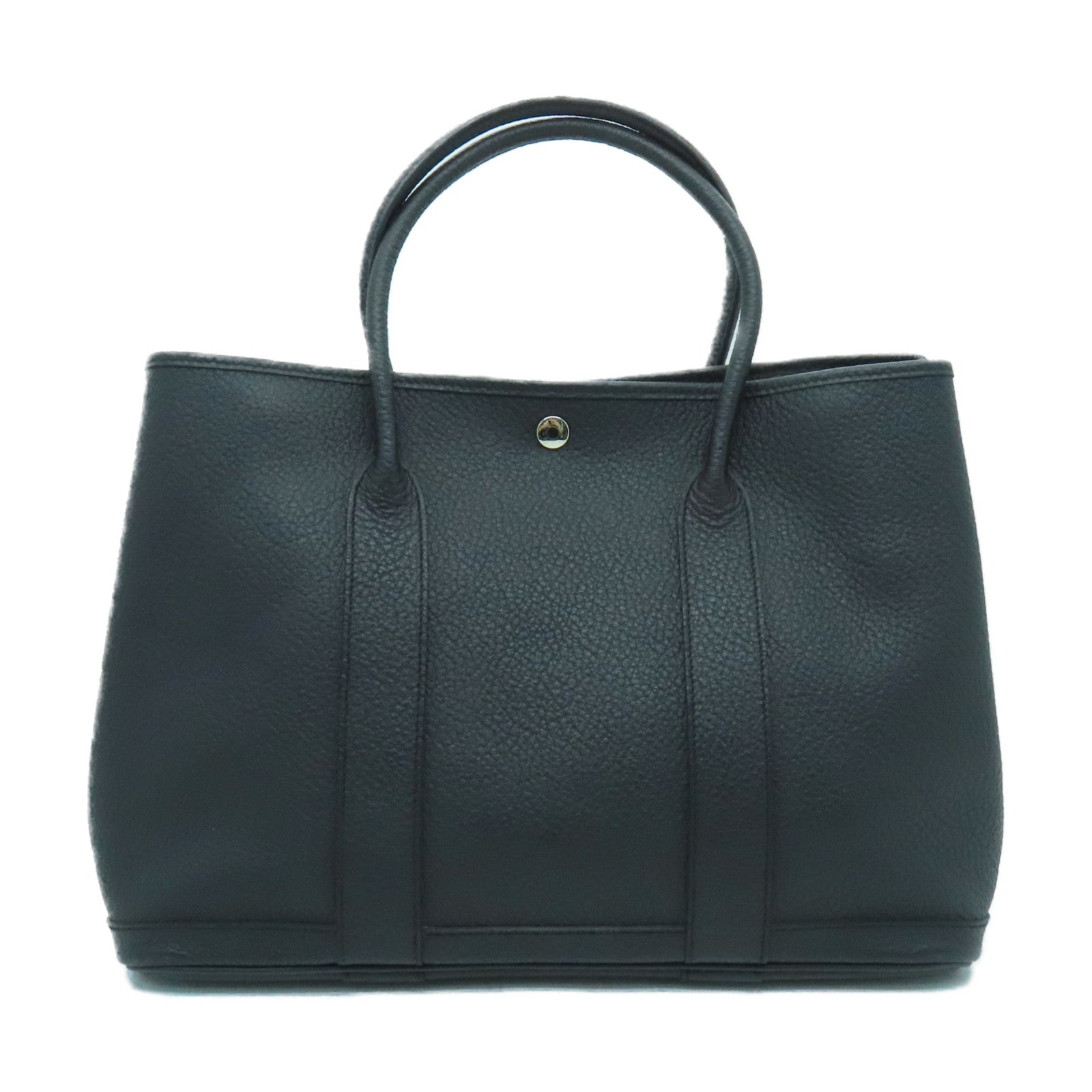 HERMES Negonda皮革GardenParty PM银扣手挽袋黑色