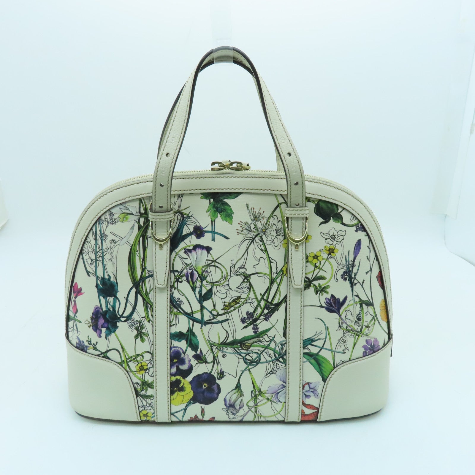 GUCCI Cowhide Leather 2 Way Shoulder Gold Buckle Handle Shoulder Bag Off-white