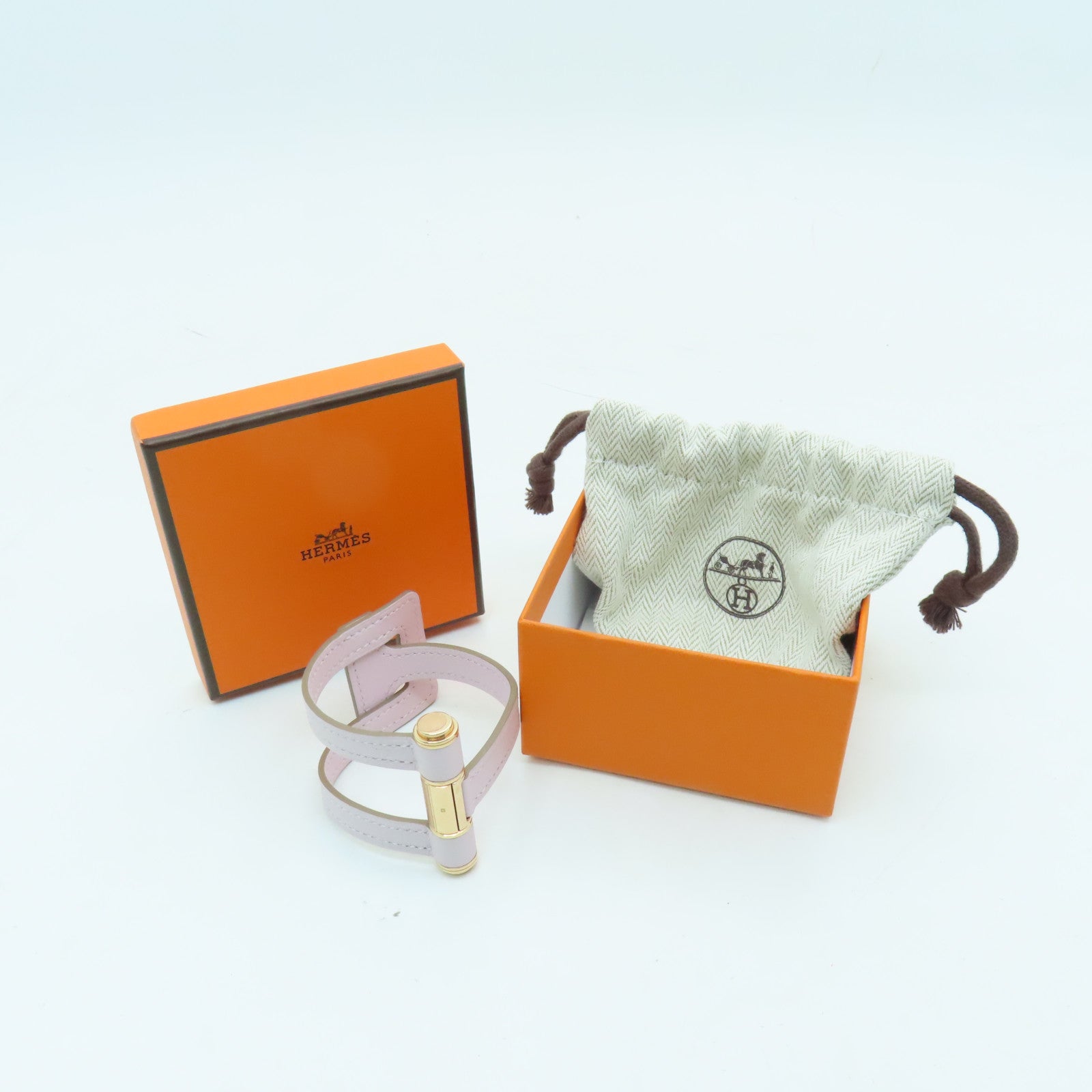 HERMES Leather/Metal Charniere Bracelet Gold Buckle Bracelet Light Purple/Gold
