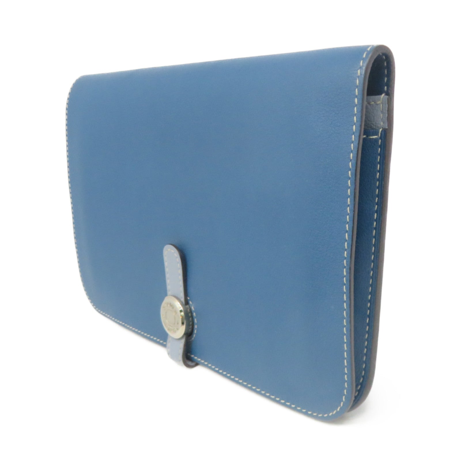 HERMES Swift皮革Dogon GM Long wallet銀扣長錢包Colvert藍色