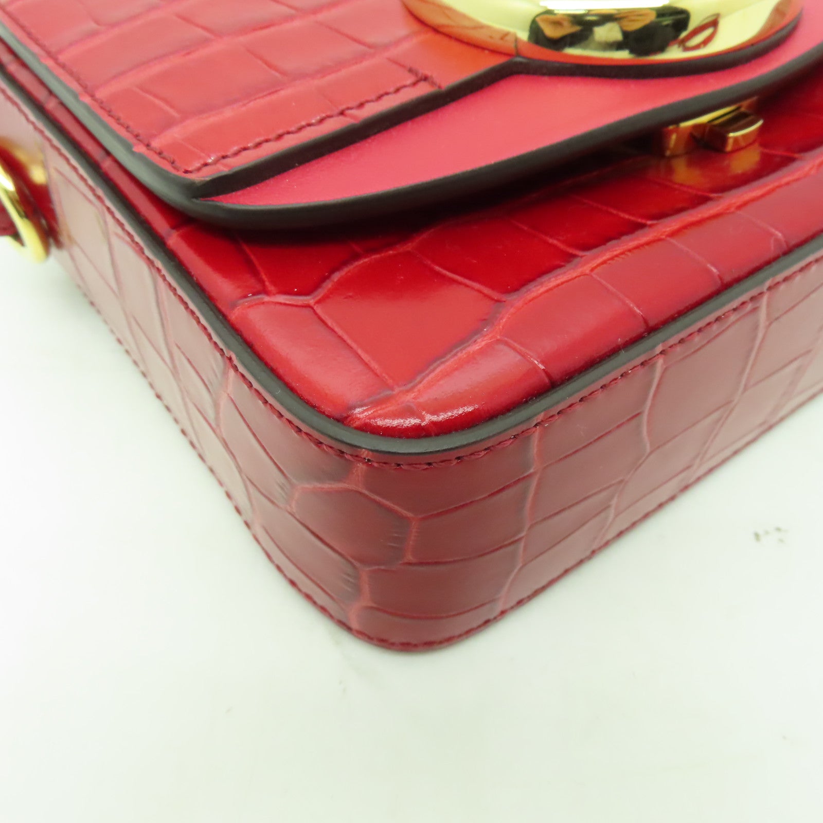 Chloe 牛皮皮革Mini Chloe C Bag金扣手挽肩背兩用袋紅色