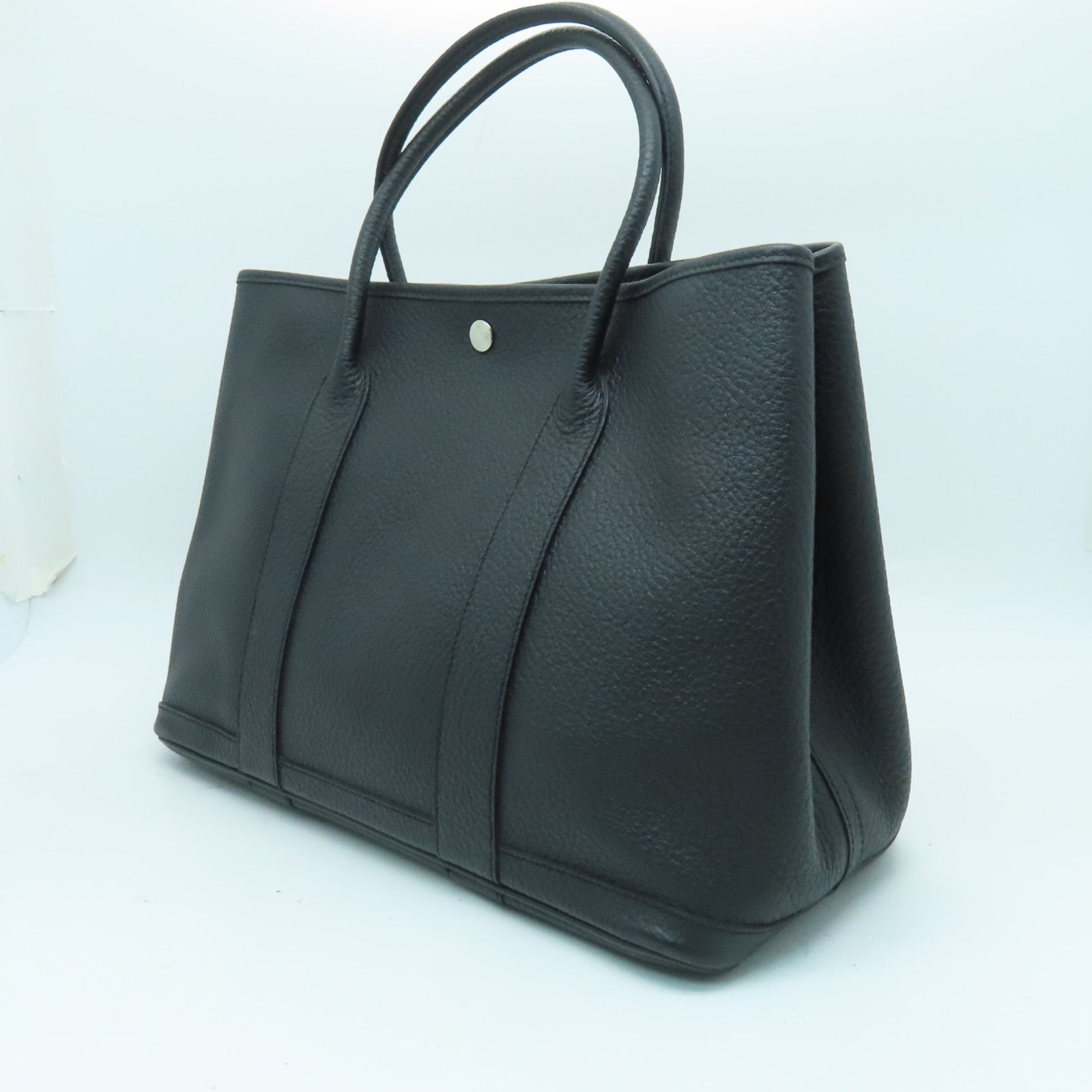 HERMES Negonda皮革GardenParty PM银扣手挽袋黑色