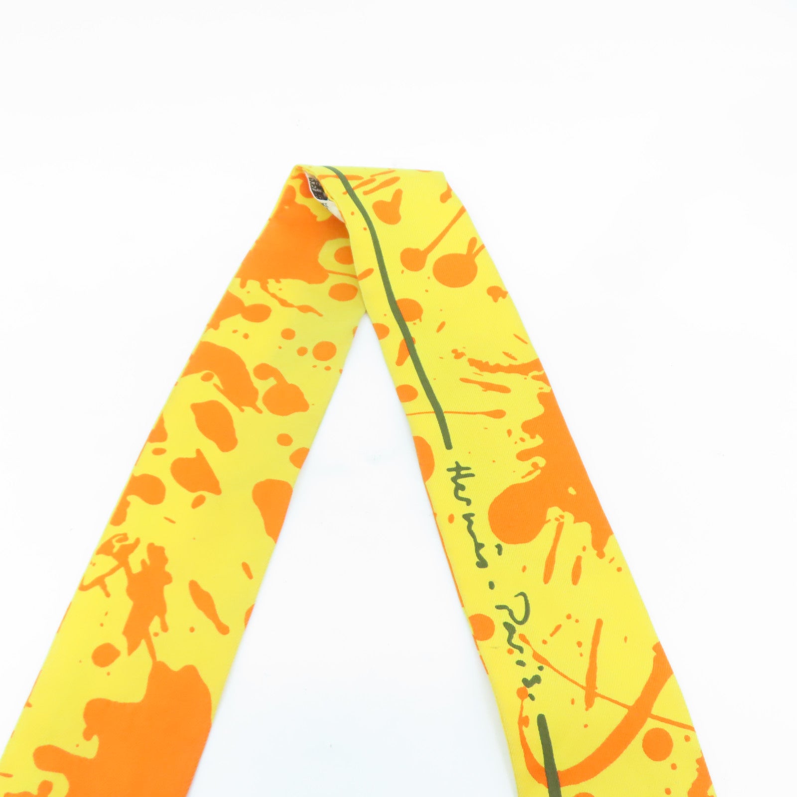 HERMES 絲質Twilly絲巾黃色/橙色