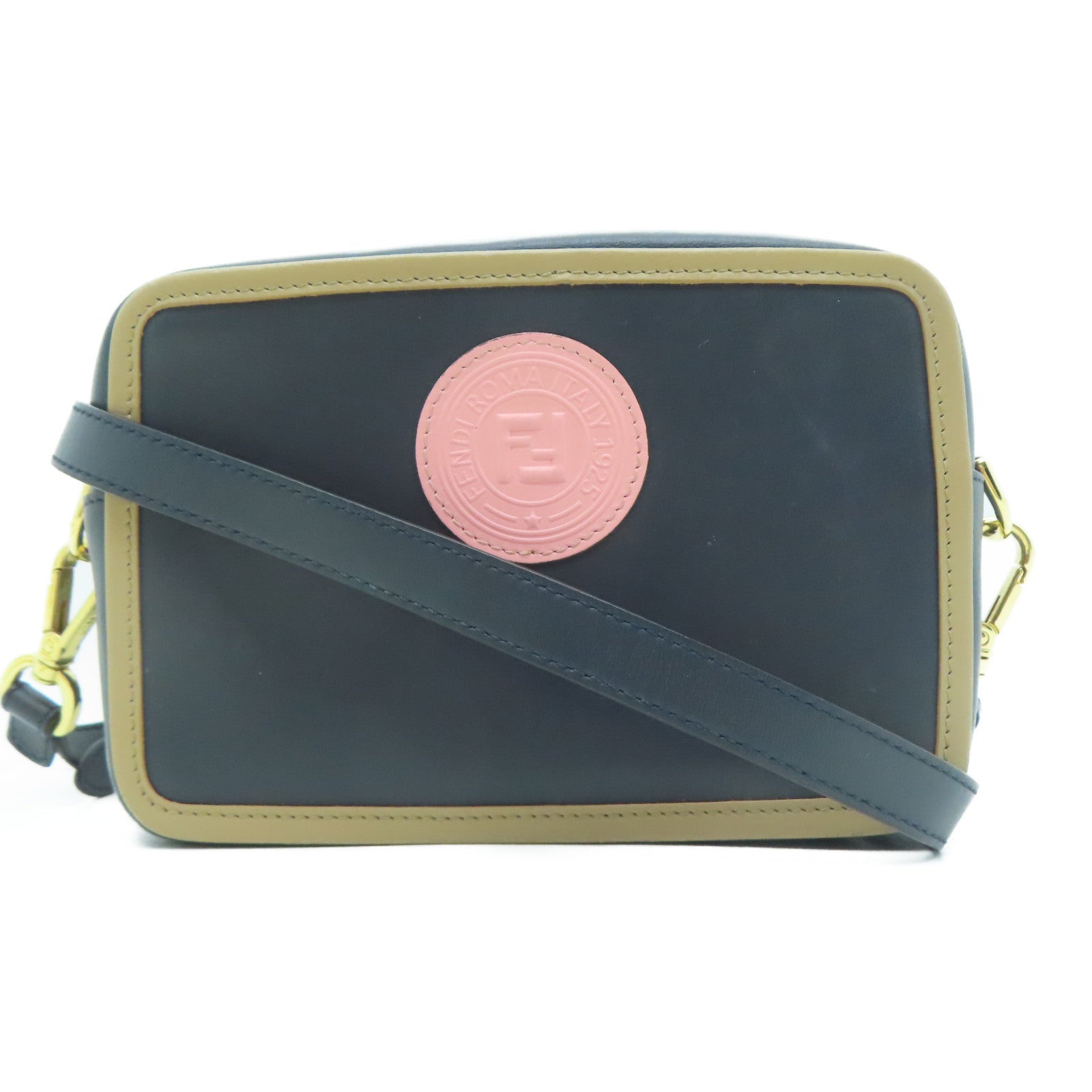FENDI 牛皮皮革Shoulder Bag金扣肩背袋黑色/啡色