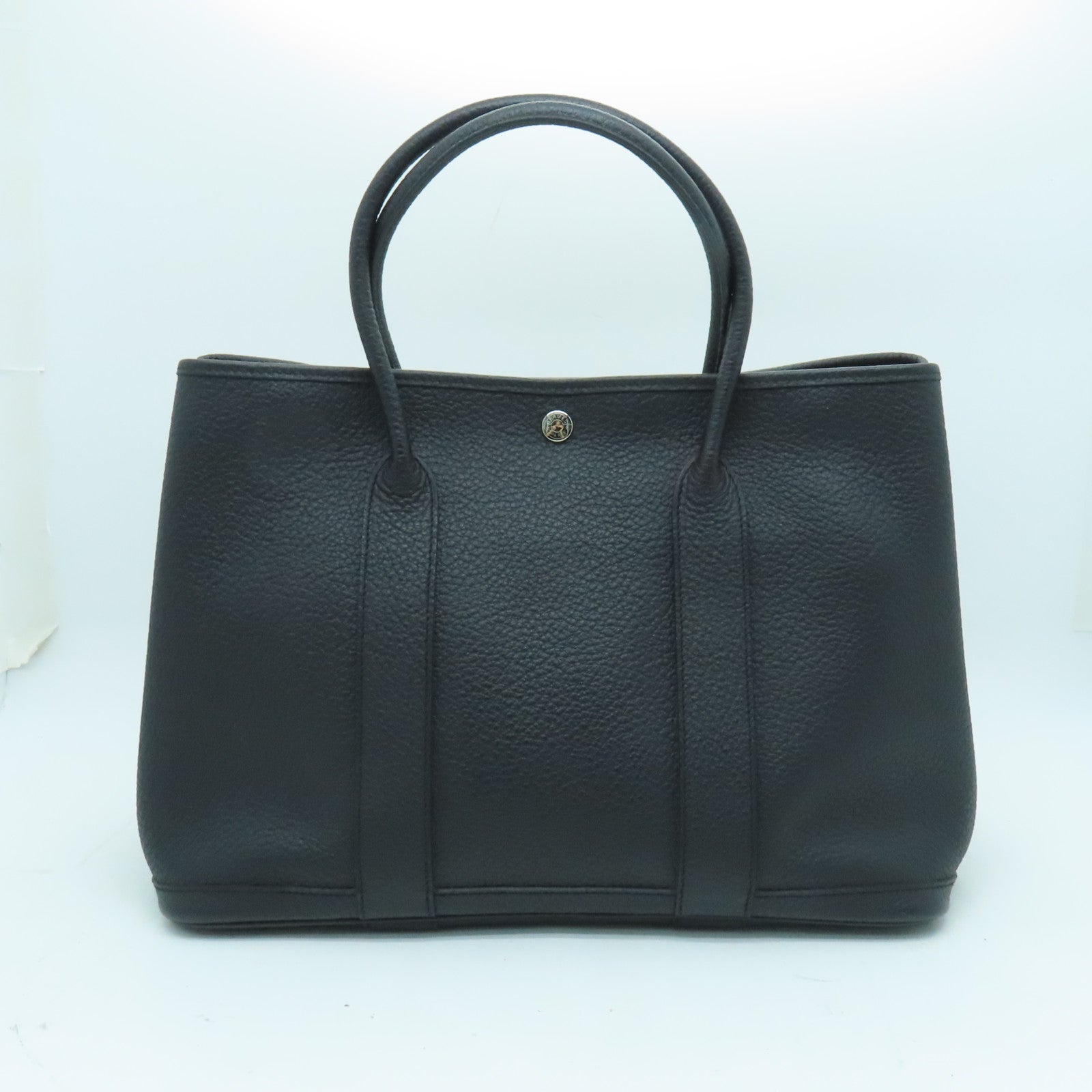 HERMES Negonda皮革GardenParty PM银扣手挽袋黑色