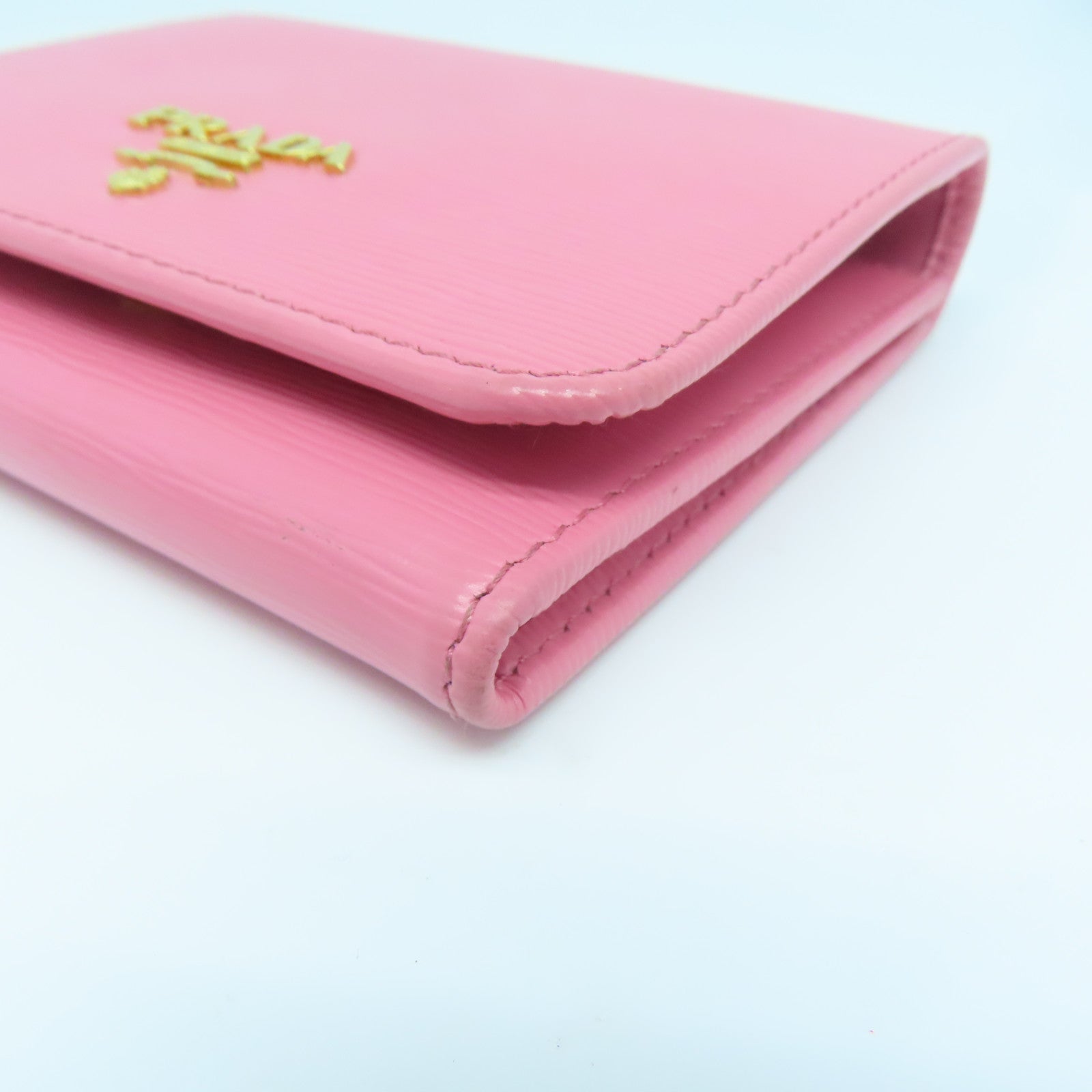 PRADA Saffiano皮革Wallet金扣錢包粉紅色