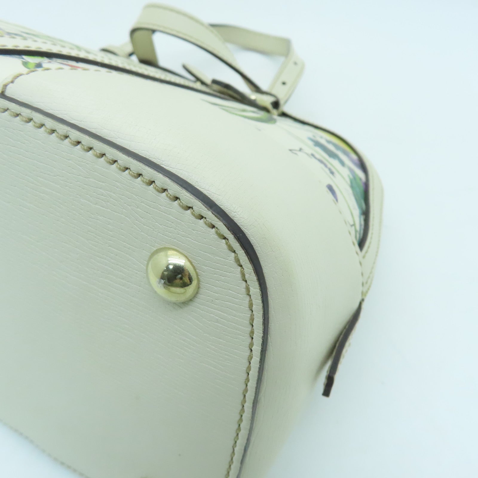 GUCCI Cowhide Leather 2 Way Shoulder Gold Buckle Handle Shoulder Bag Off-white