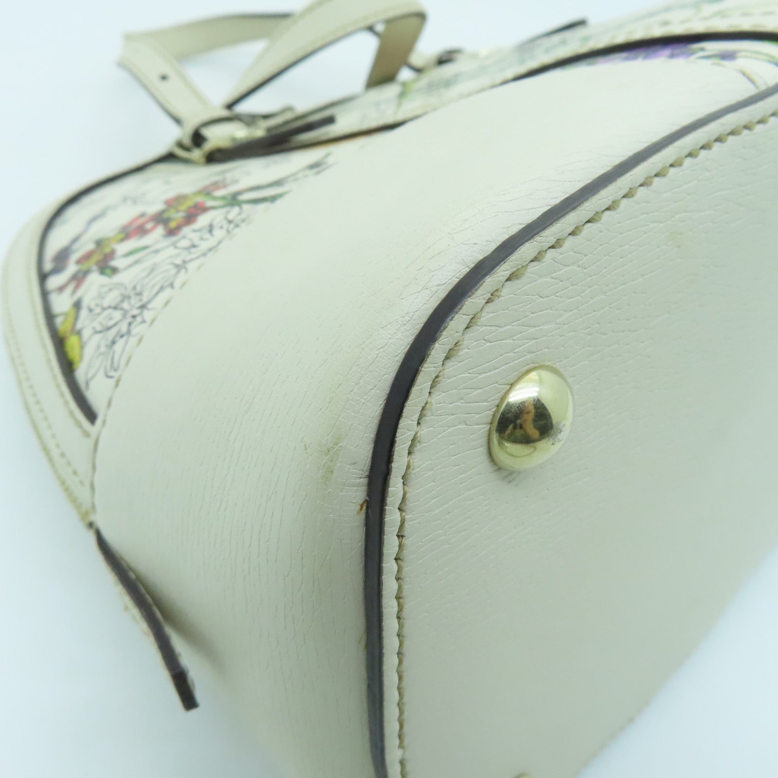 GUCCI Cowhide Leather 2 Way Shoulder Gold Buckle Handle Shoulder Bag Off-white