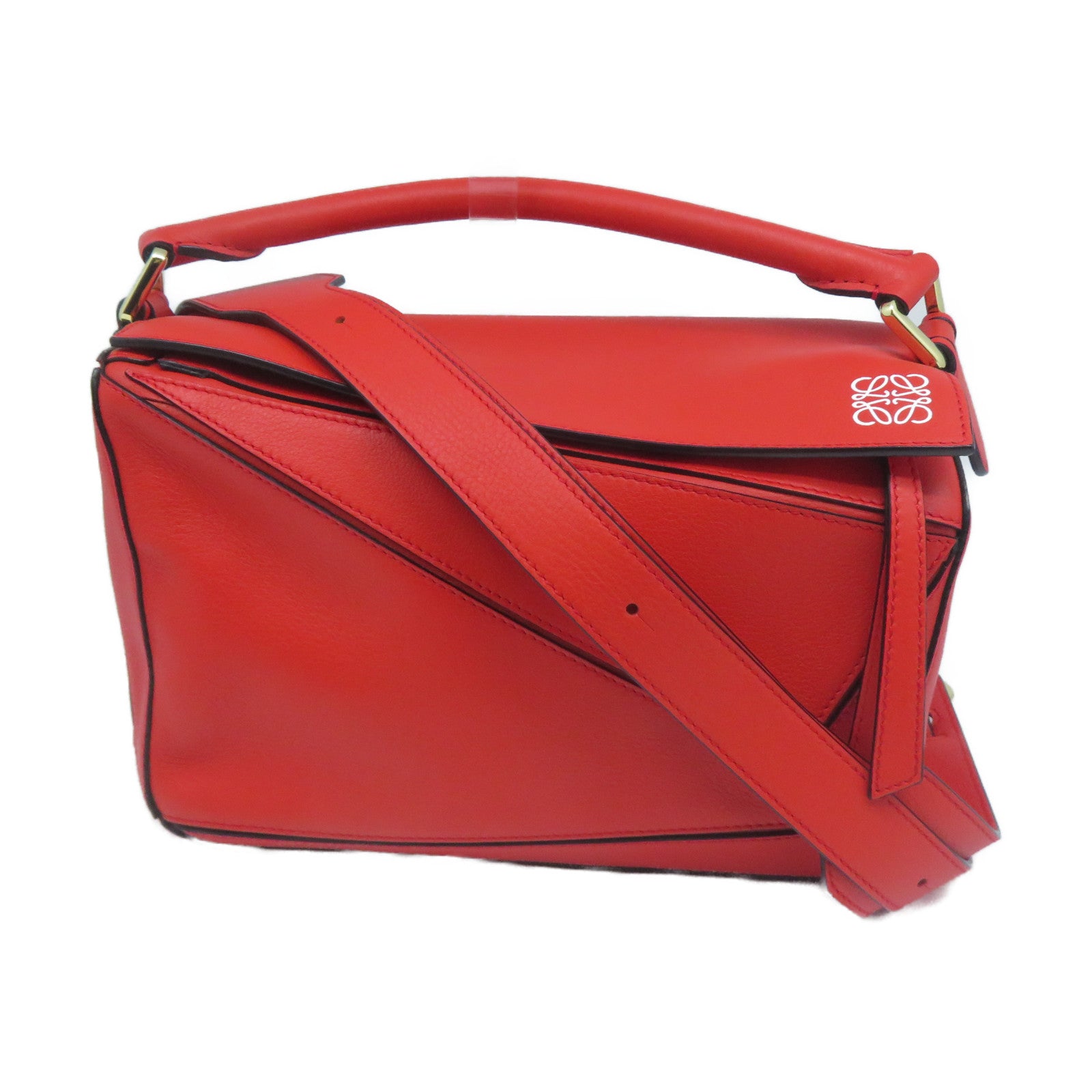 LOEWE 牛皮皮革Small Puzzle金扣手挽肩背兩用袋紅色