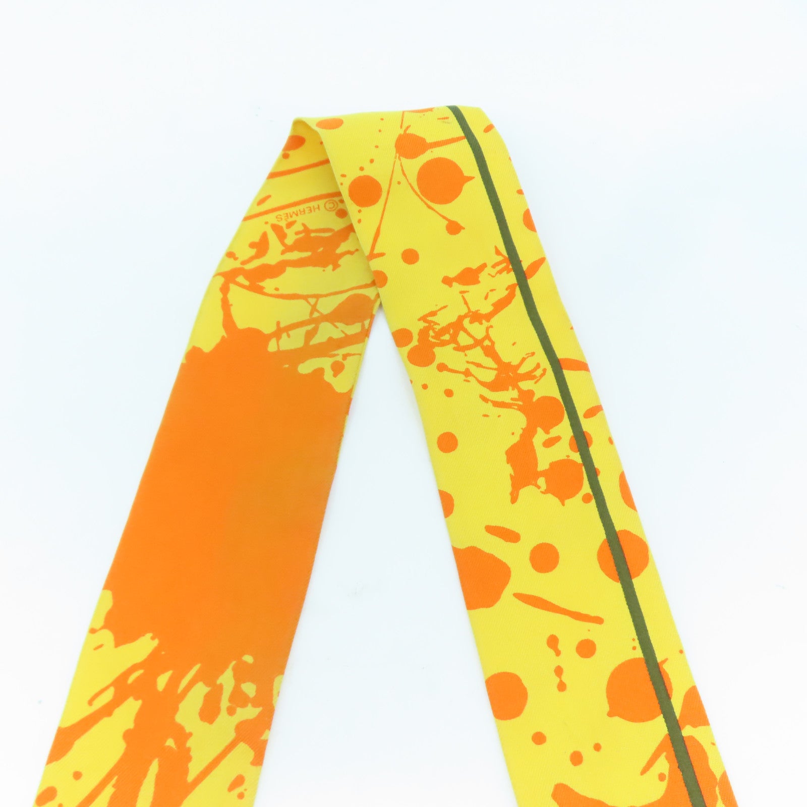 HERMES 絲質Twilly絲巾黃色/橙色