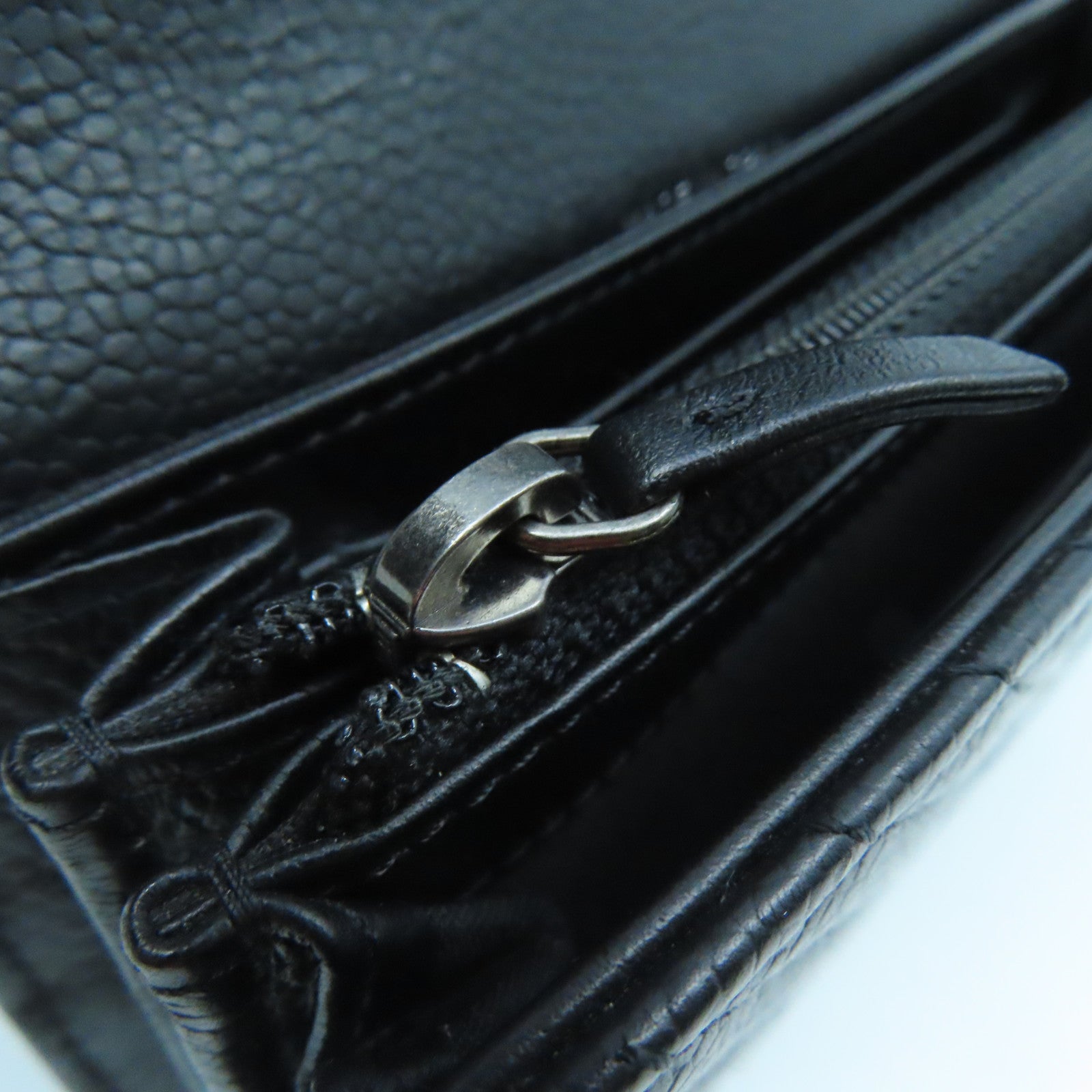 CHANEL Twill Caviar Leather Boy Chanel Wallet Silver Buckle Long Wallet Black