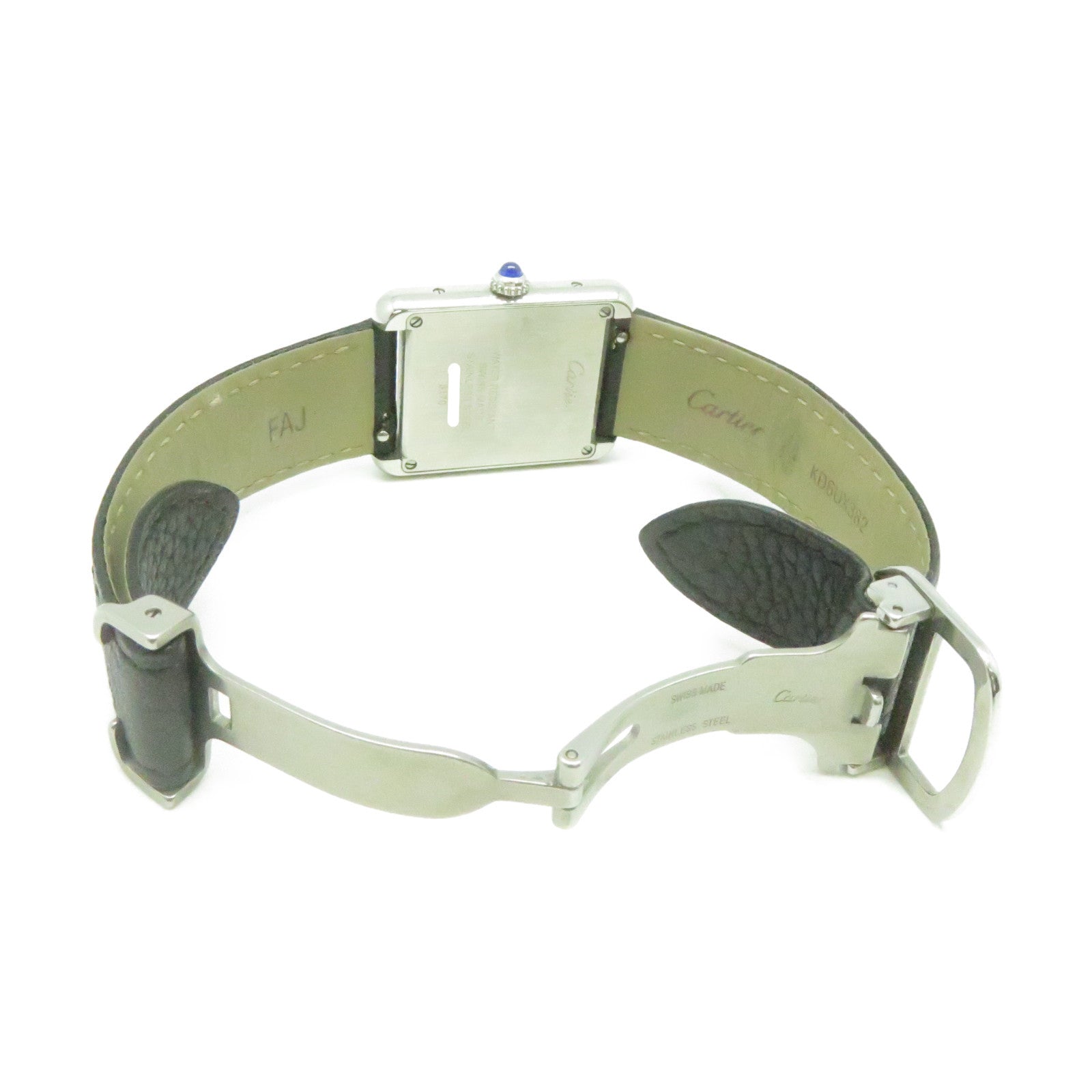 CARTIER Must Tank不鏽鋼皮革帶手錶石英機芯黑色