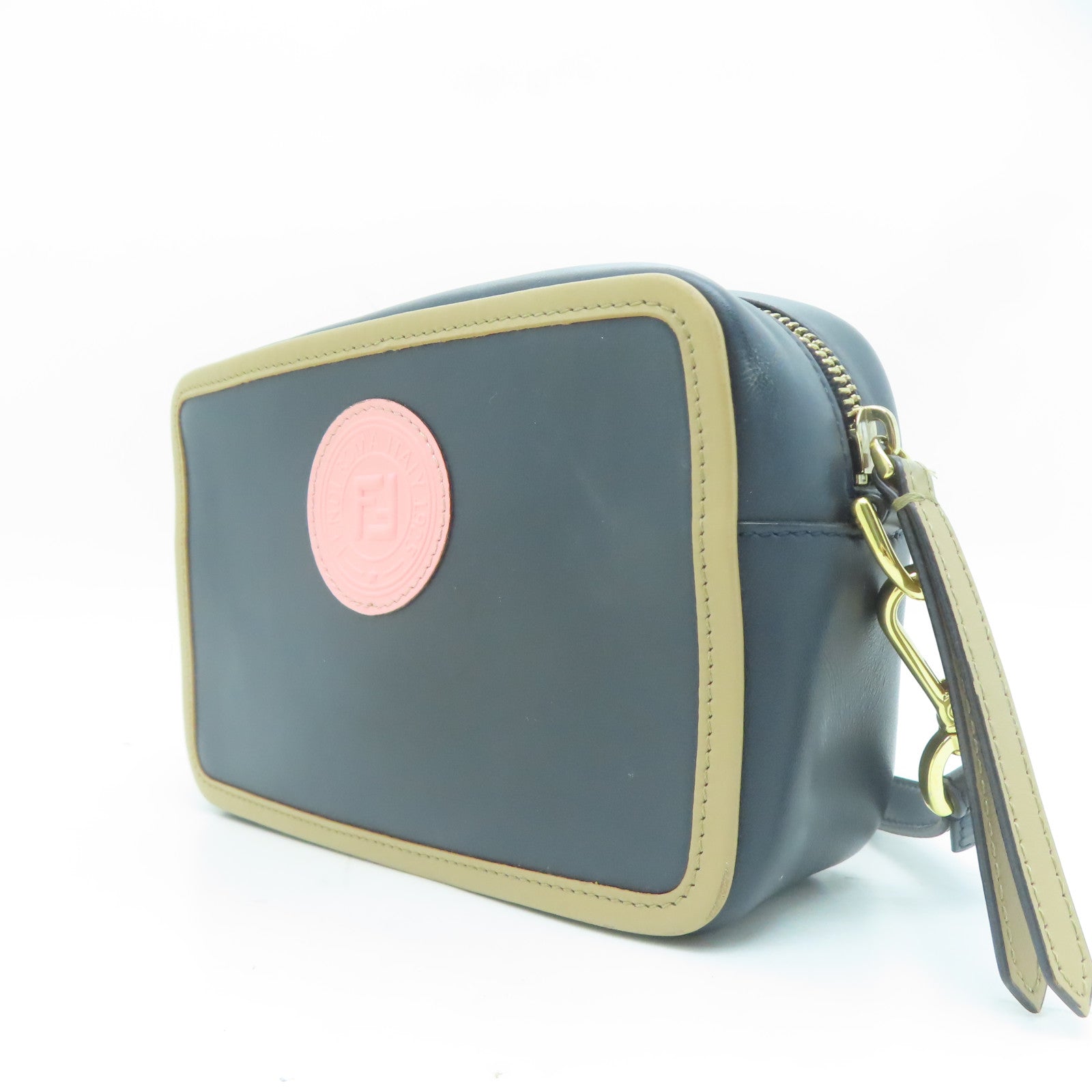 FENDI 牛皮皮革Shoulder Bag金扣肩背袋黑色/啡色