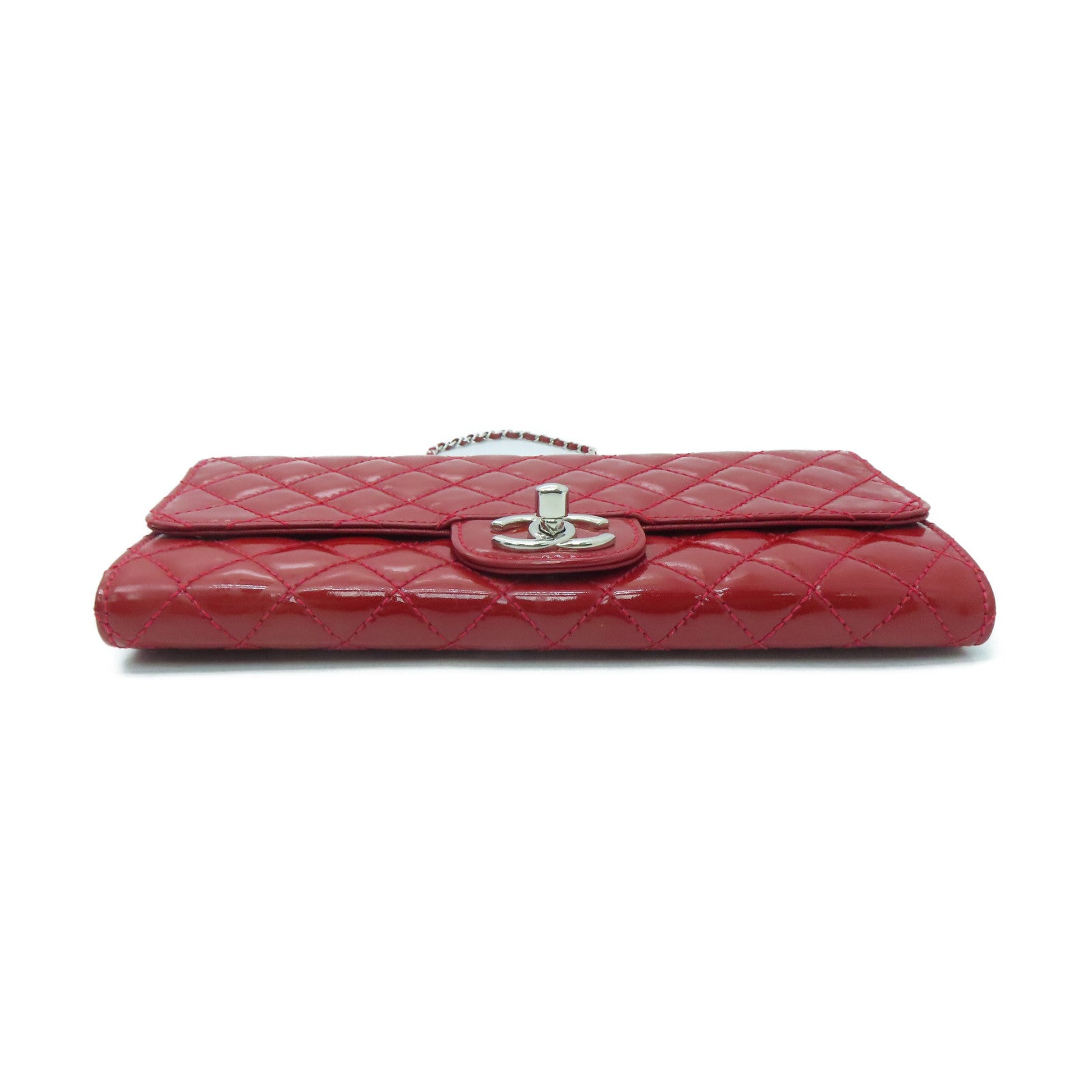 CHANEL 菱格漆皮皮革Chain Shoulder Bag银扣肩背袋红色