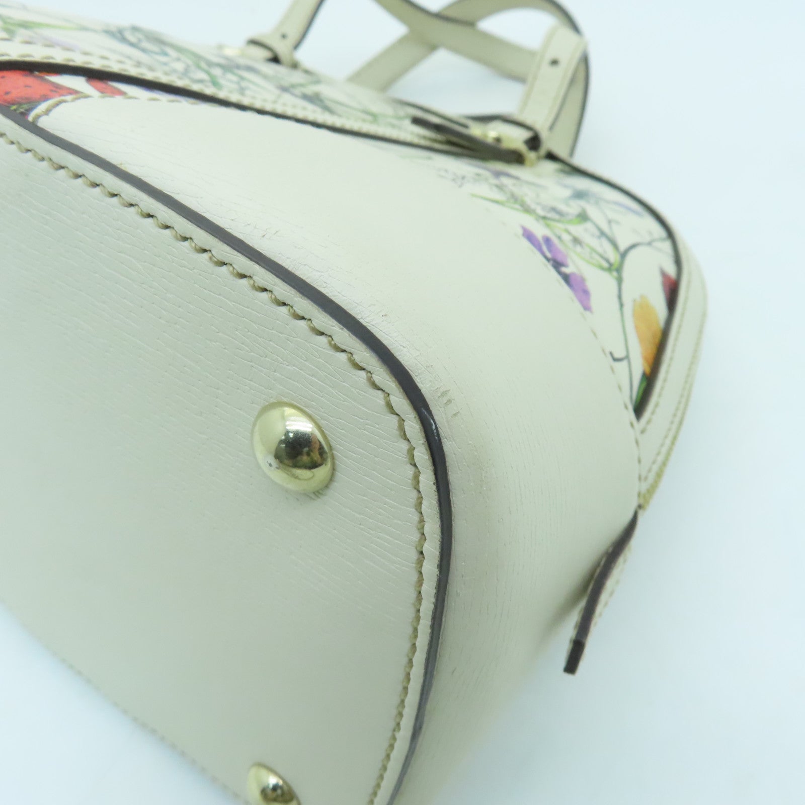 GUCCI Cowhide Leather 2 Way Shoulder Gold Buckle Handle Shoulder Bag Off-white
